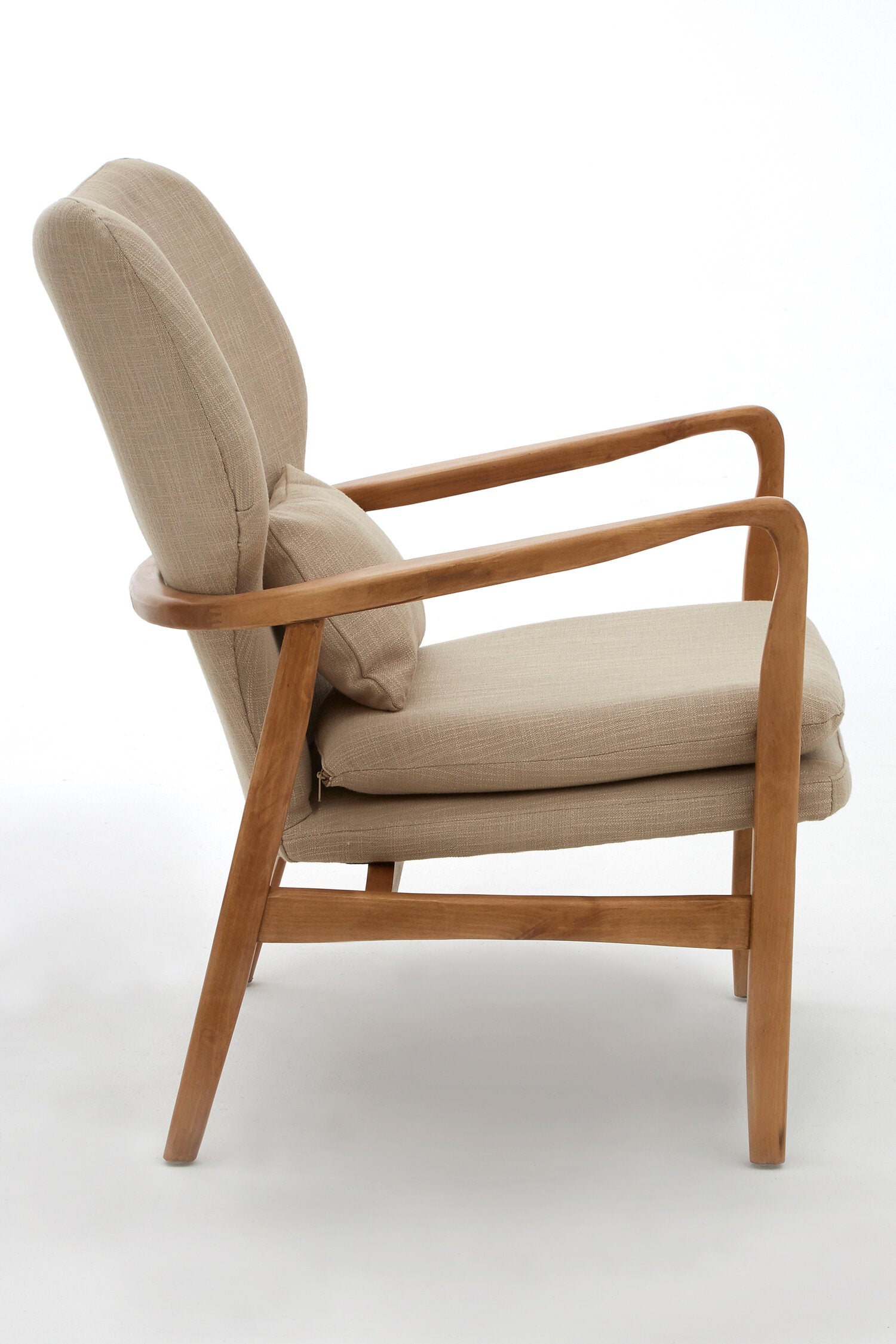 Beige Mid Century Birchwood Armchair - The Orchard Home and Gifts