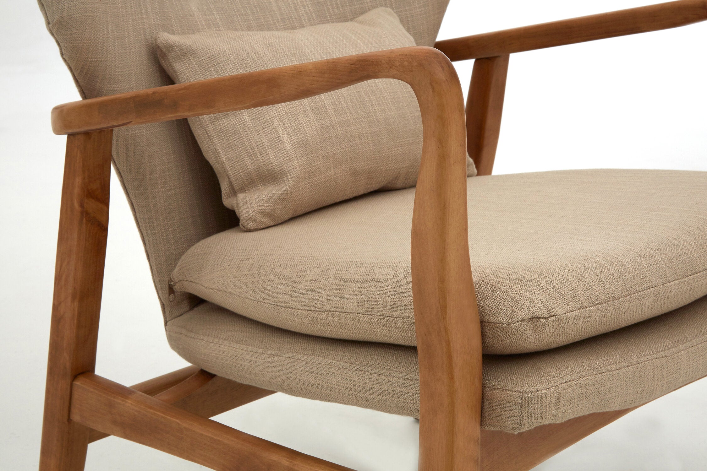 Beige Mid Century Birchwood Armchair - The Orchard Home and Gifts