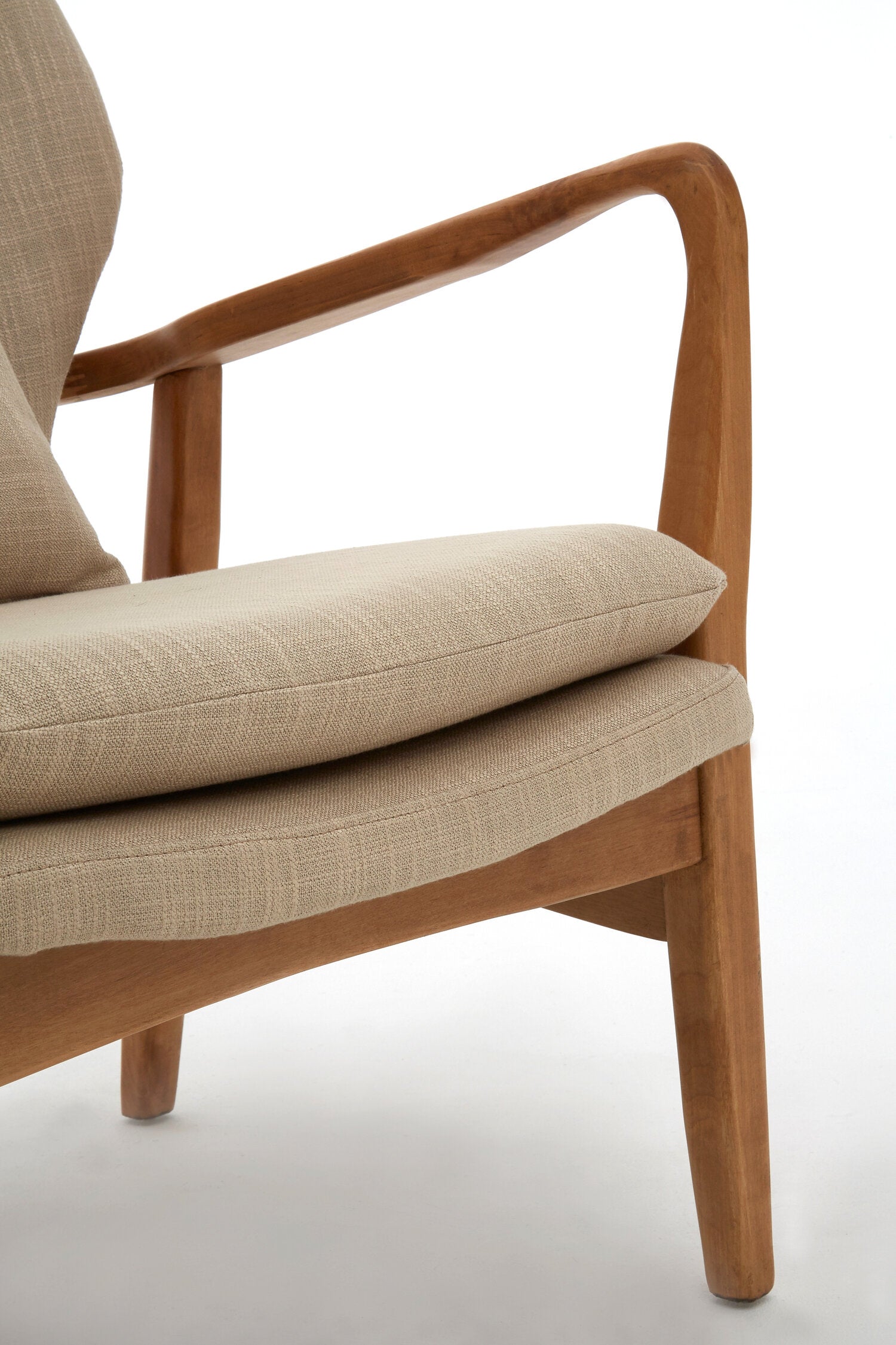 Beige Mid Century Birchwood Armchair - The Orchard Home and Gifts