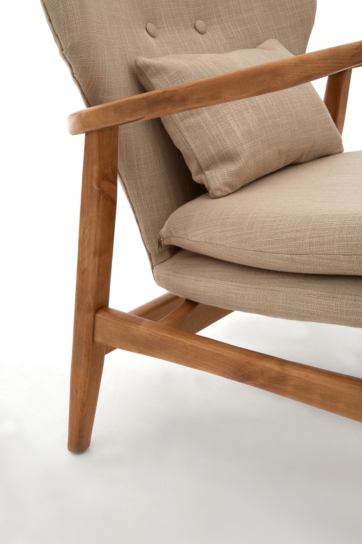 Beige Mid Century Birchwood Armchair - The Orchard Home and Gifts