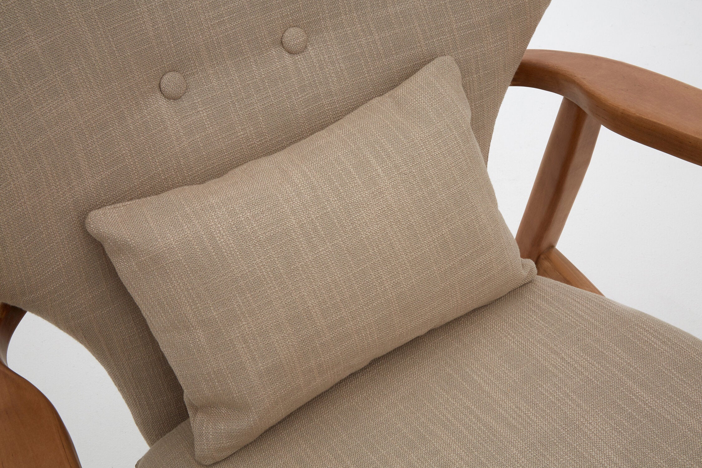 Beige Mid Century Birchwood Armchair - The Orchard Home and Gifts