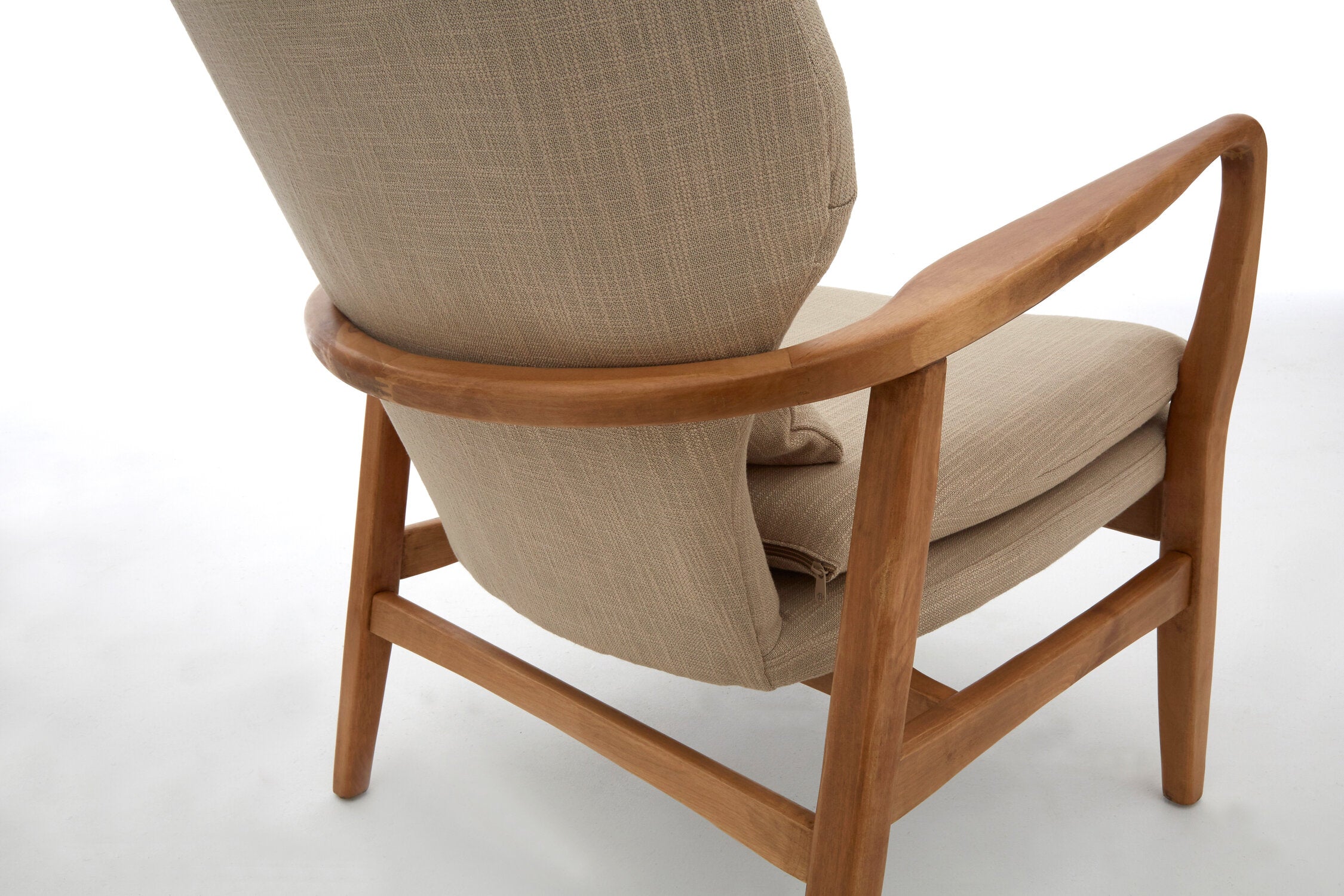 Beige Mid Century Birchwood Armchair - The Orchard Home and Gifts