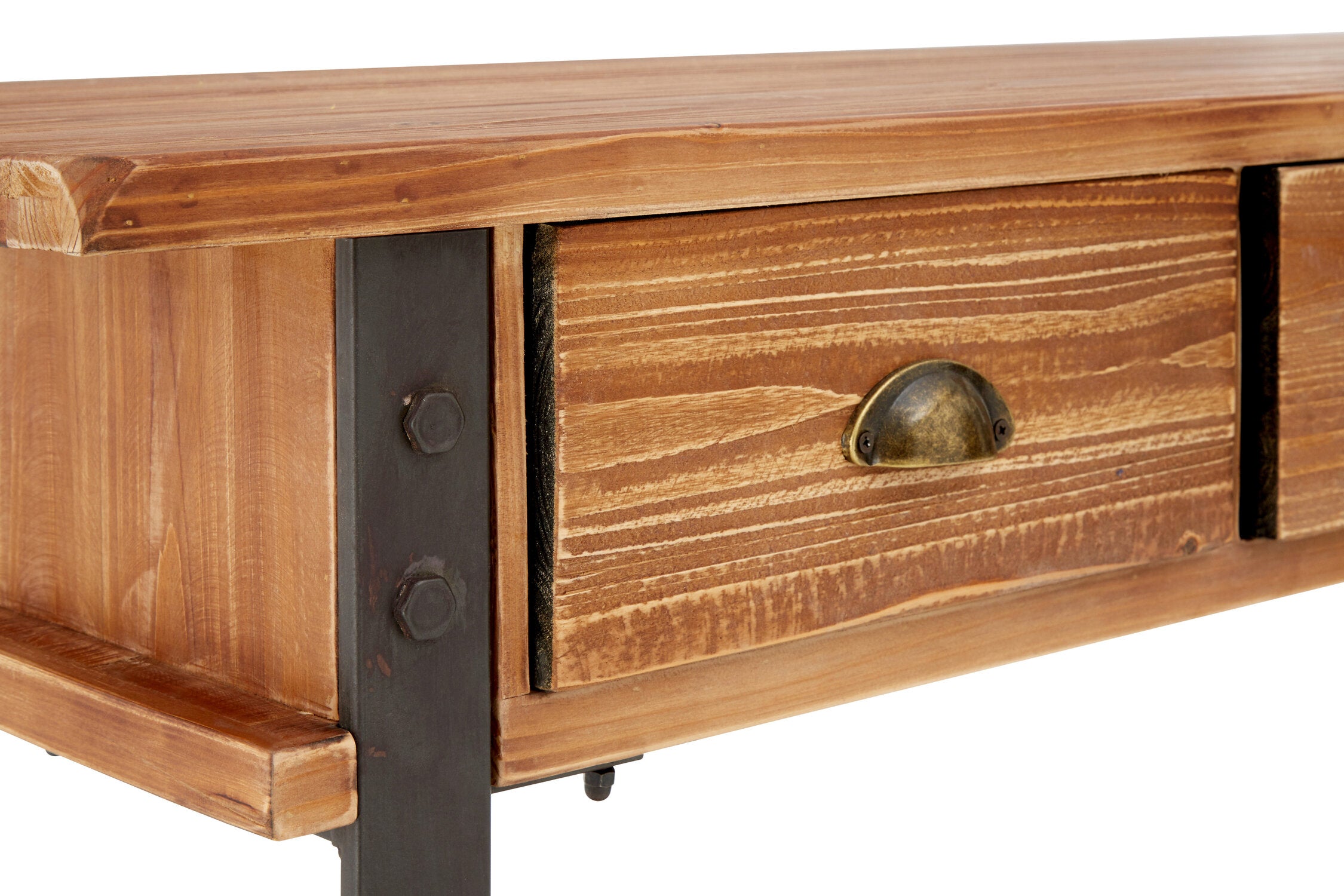 Industrial Wood and Metal Three Drawer Console Kitchen Storage Table - The Orchard Home and Gifts