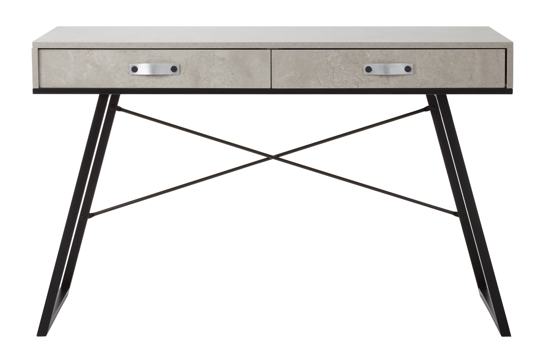 Concrete Effect Industrial Two Drawer Desk Console Table - The Orchard Home and Gifts