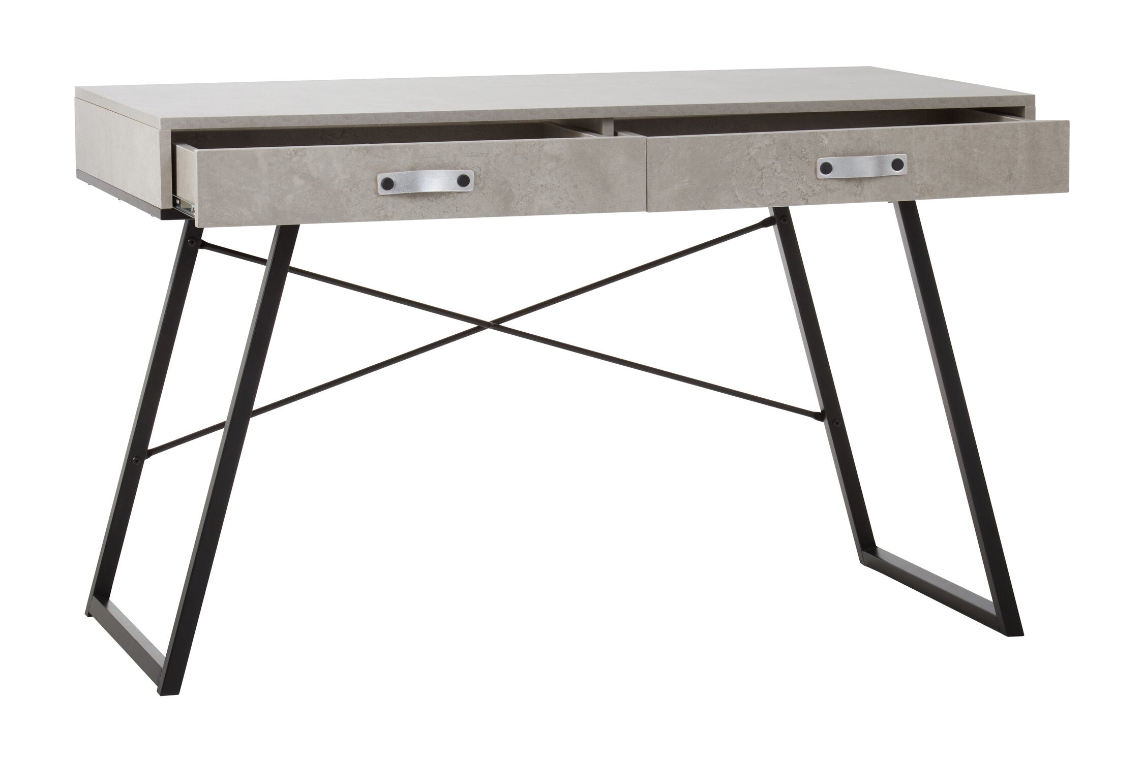 Concrete Effect Industrial Two Drawer Desk Console Table - The Orchard Home and Gifts