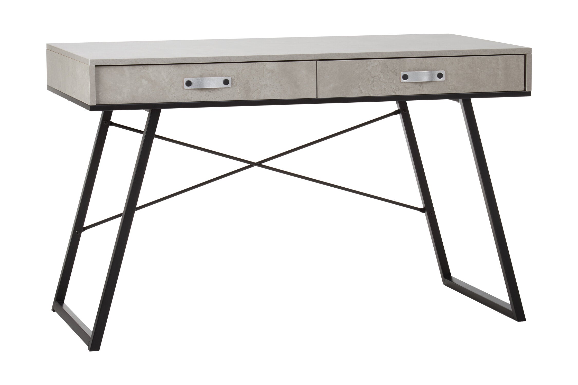 Concrete Effect Industrial Two Drawer Desk Console Table - The Orchard Home and Gifts