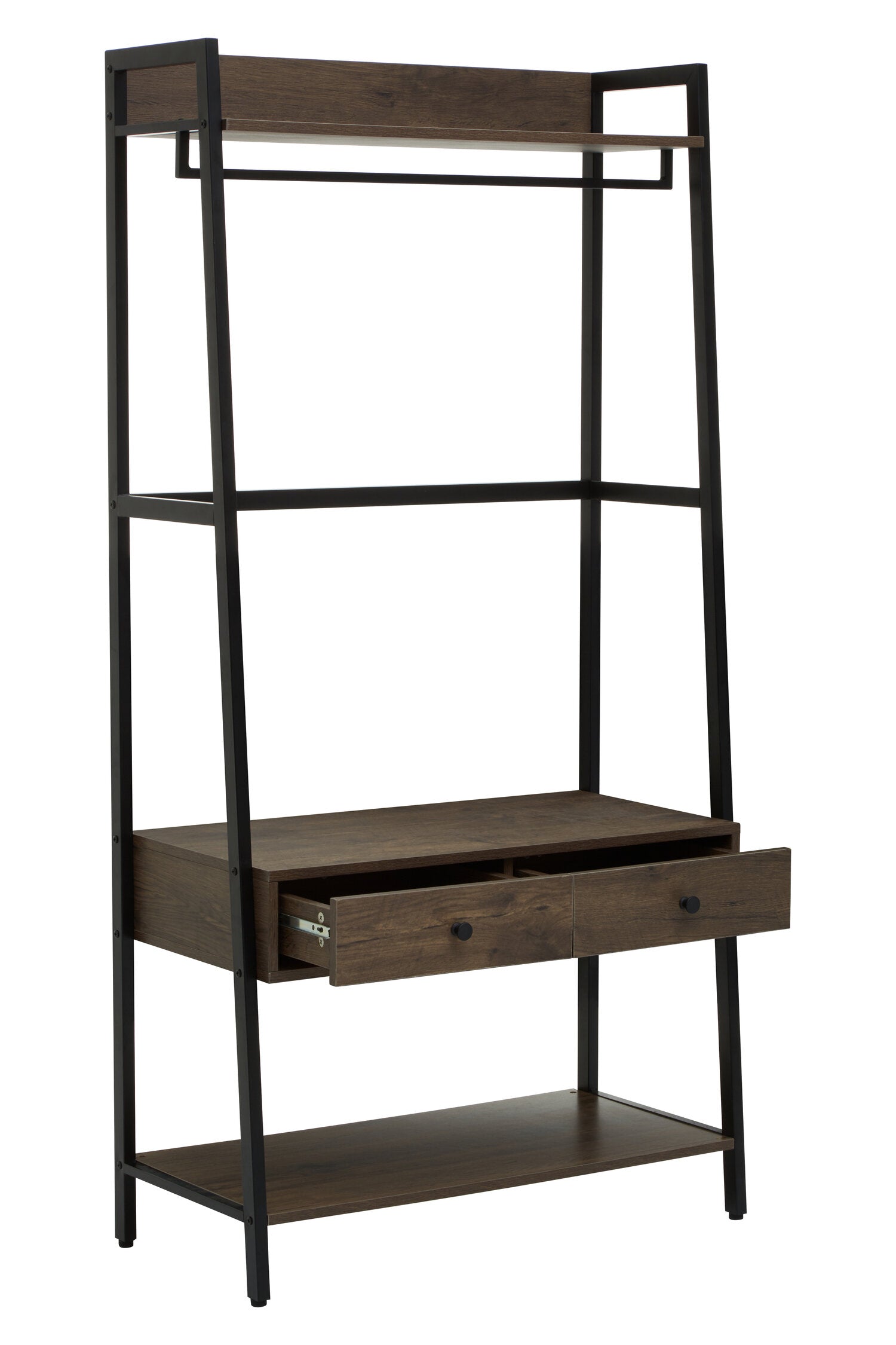 Dark Oak Effect Open Wardrobe with One Drawer - The Orchard Home and Gifts