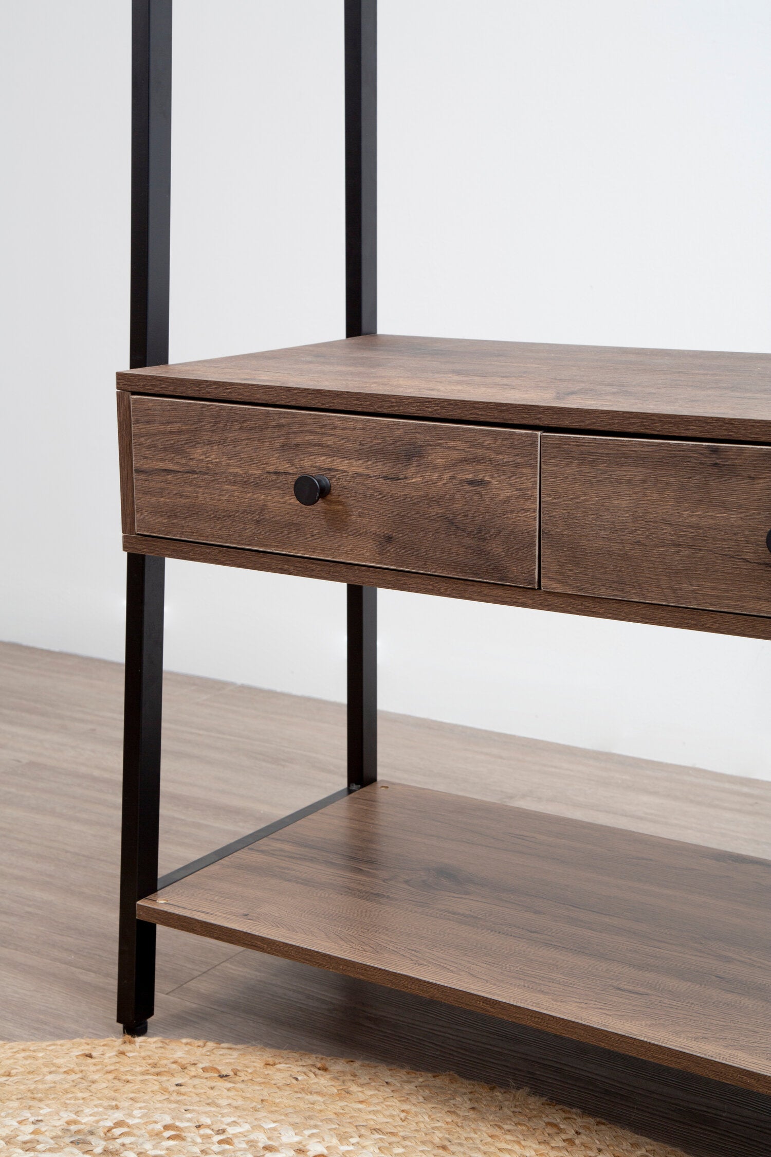 Dark Oak Effect Open Wardrobe with One Drawer - The Orchard Home and Gifts