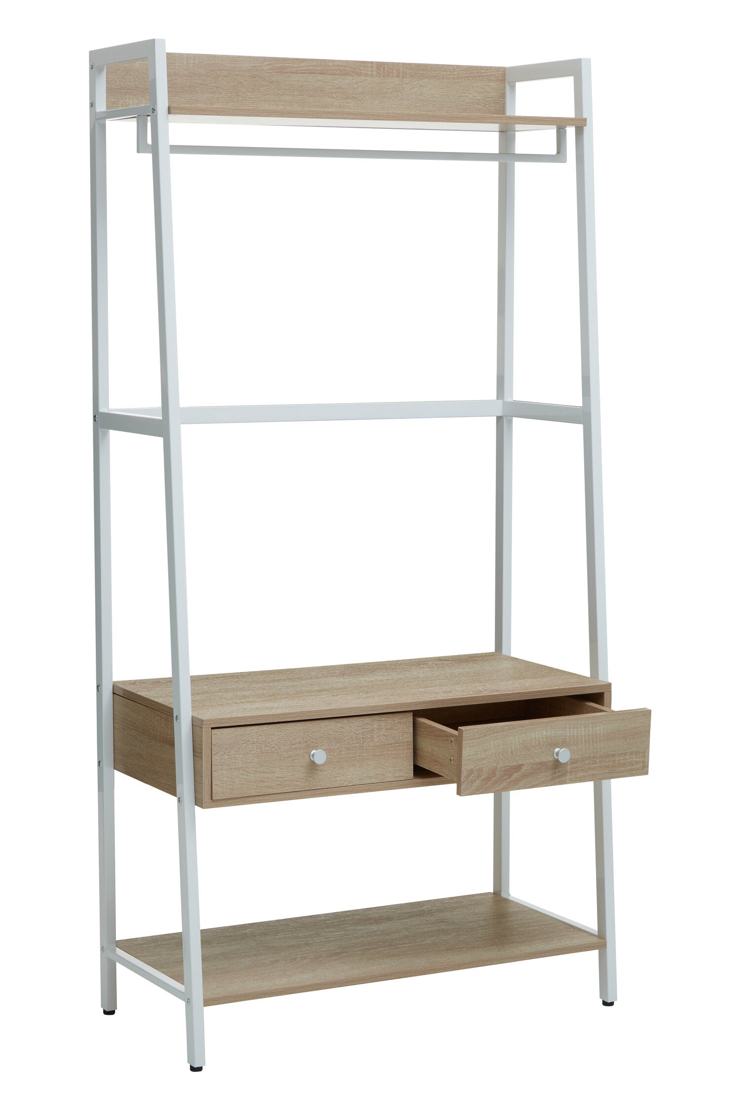 White and Natural Oak Effect Open Wardrobe with One Drawer - The Orchard Home and Gifts