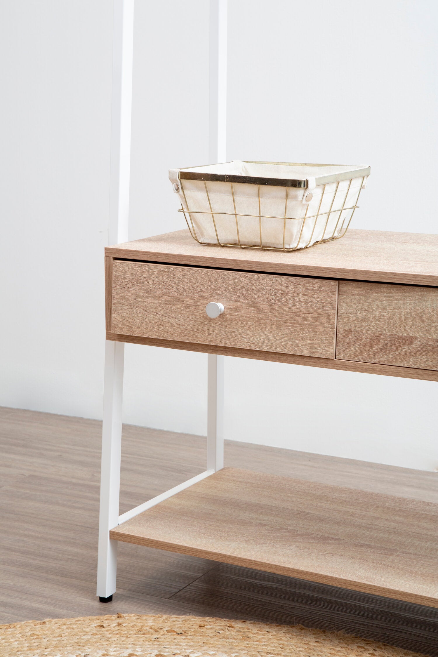 White and Natural Oak Effect Open Wardrobe with One Drawer - The Orchard Home and Gifts