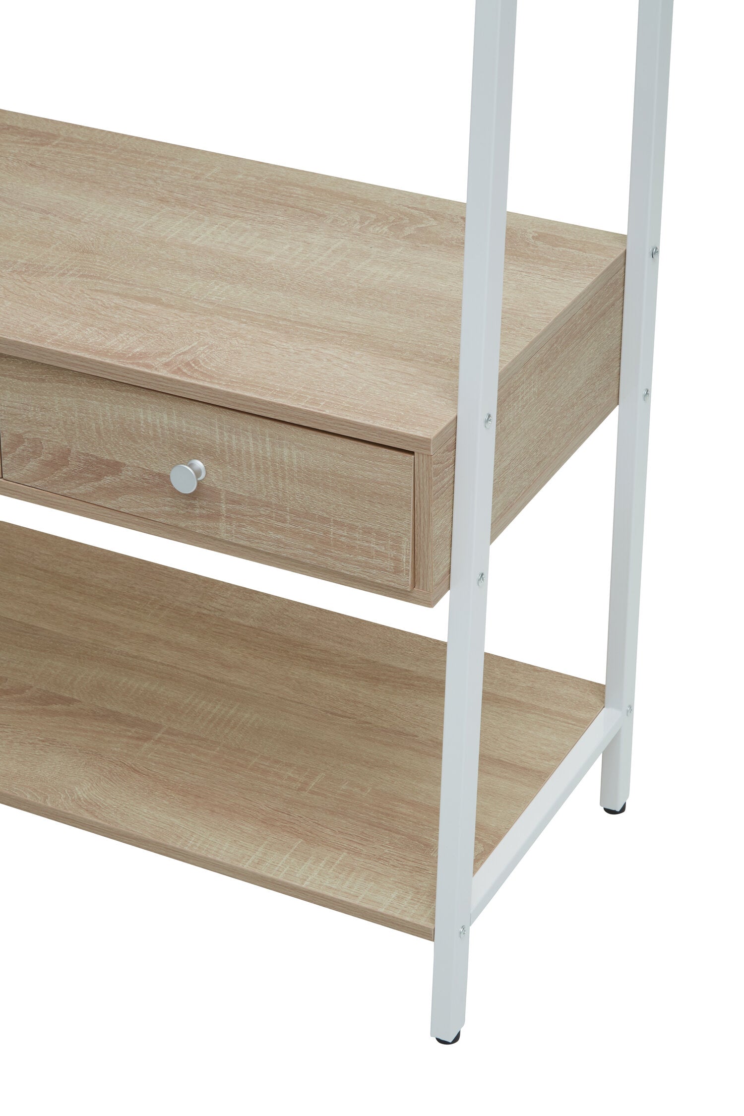 White and Natural Oak Effect Open Wardrobe with One Drawer - The Orchard Home and Gifts