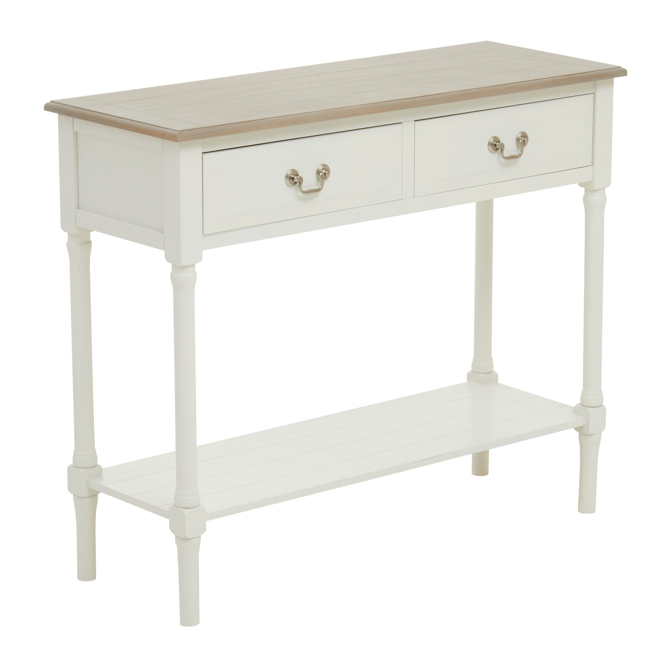 Country White Two Drawer Console Table with Shelf - The Orchard Home and Gifts
