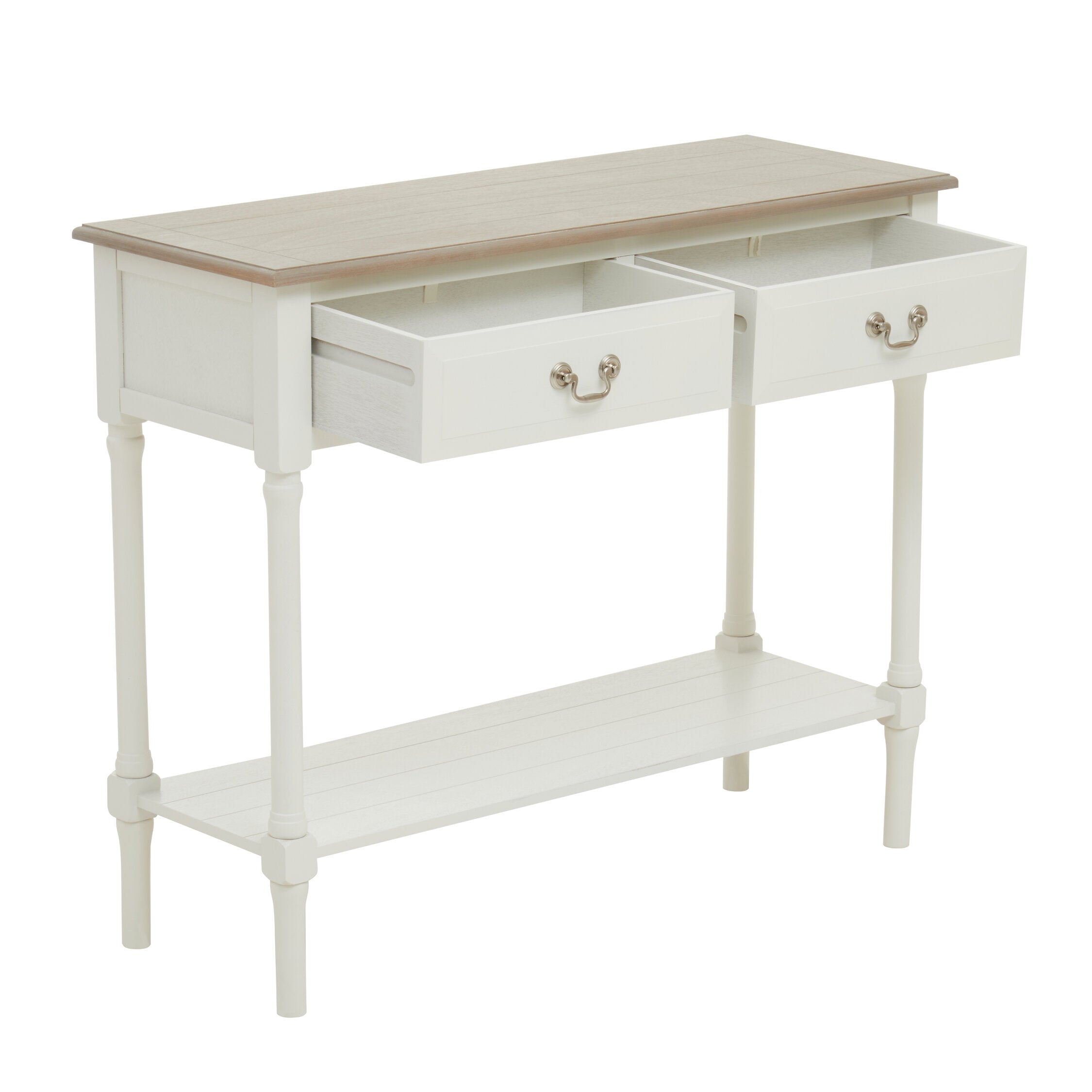 Country White Two Drawer Console Table with Shelf - The Orchard Home and Gifts