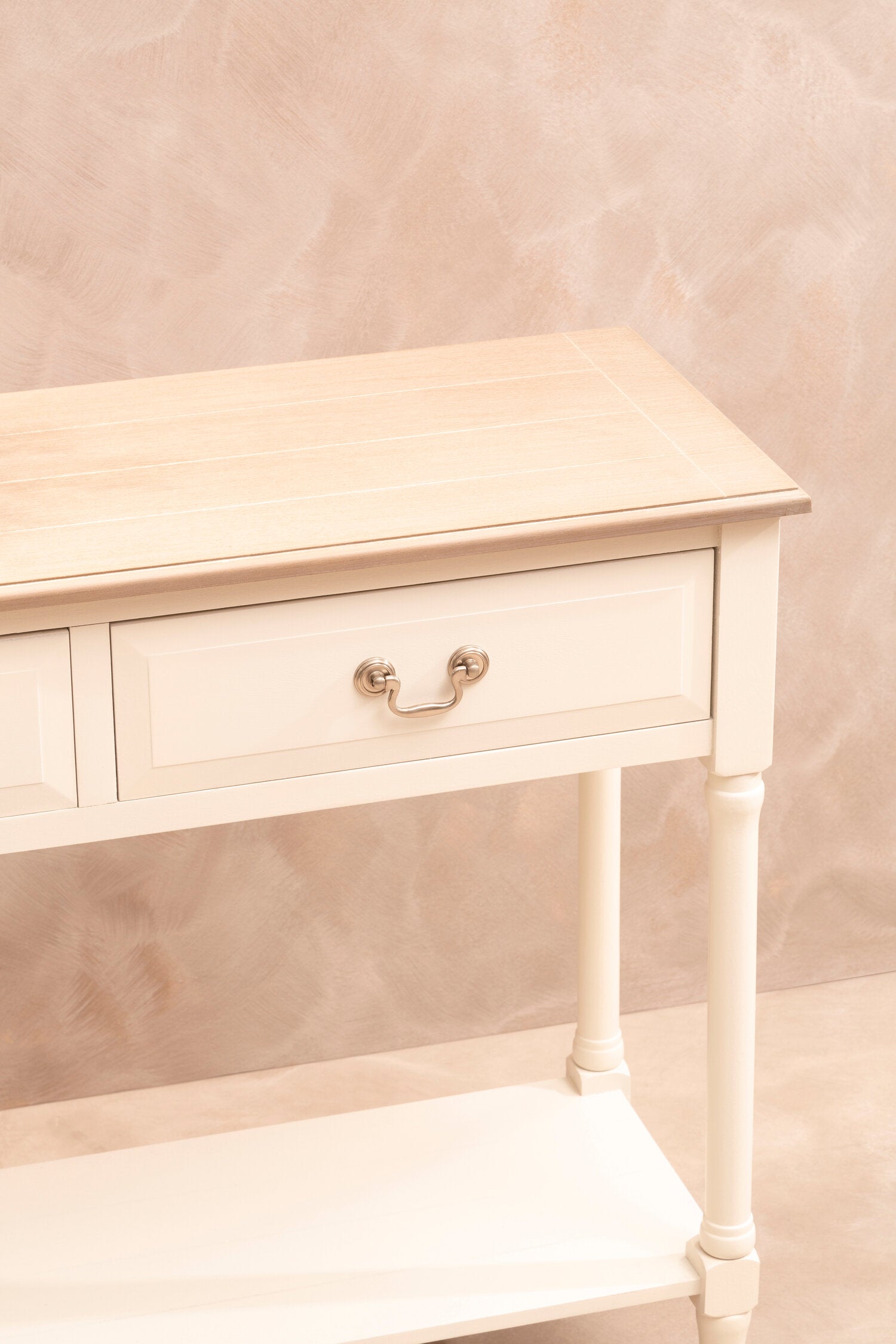 Country White Two Drawer Console Table with Shelf - The Orchard Home and Gifts