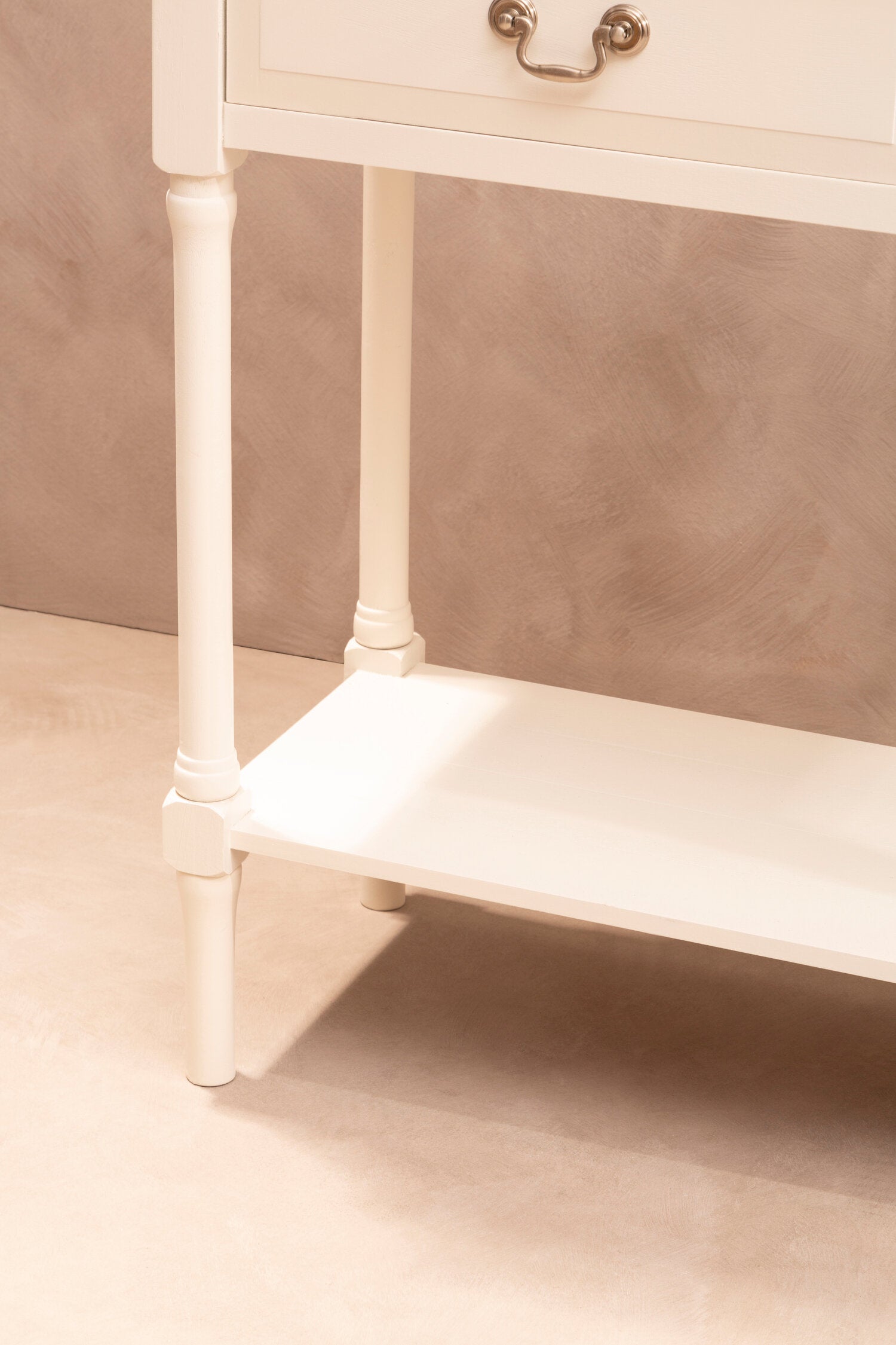 Country White Two Drawer Console Table with Shelf - The Orchard Home and Gifts