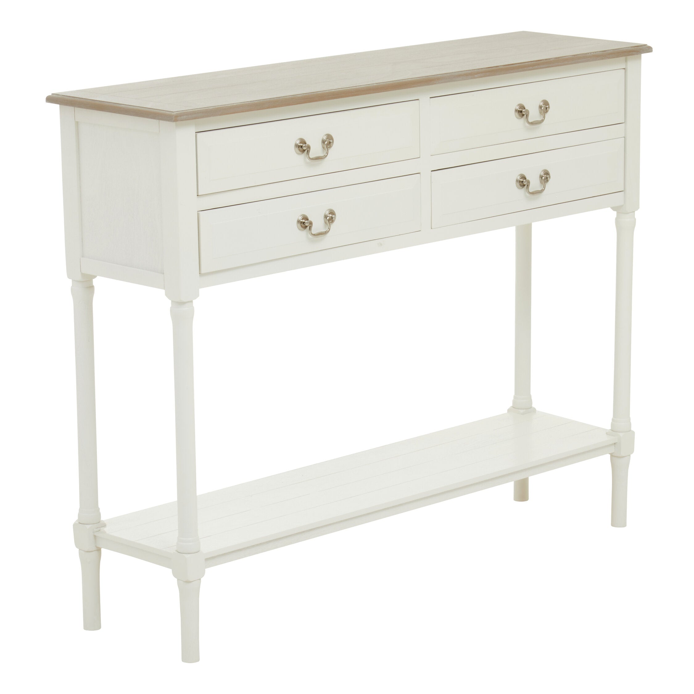 Country White Four Drawer Console Table with Shelf - The Orchard Home and Gifts