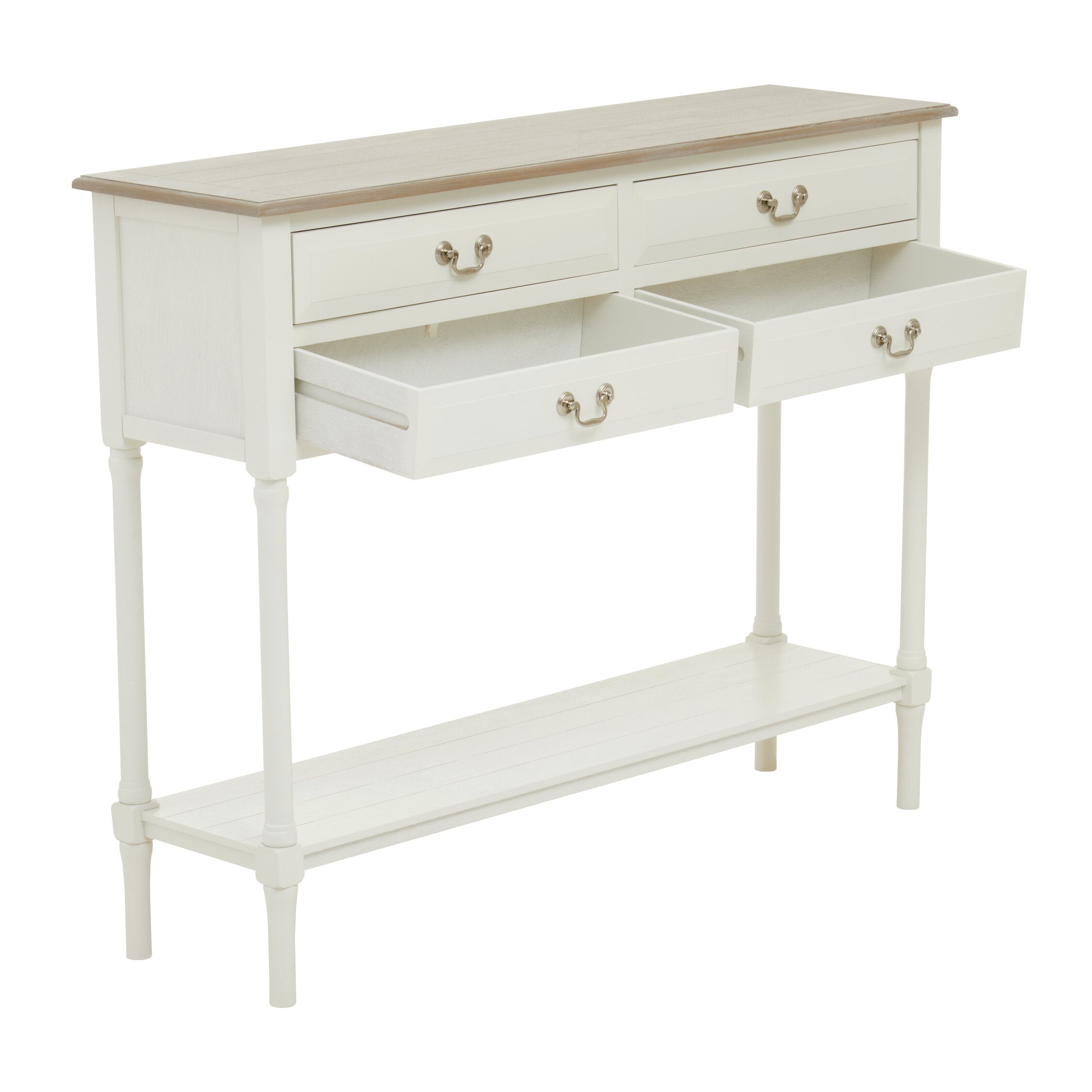 Country White Four Drawer Console Table with Shelf - The Orchard Home and Gifts