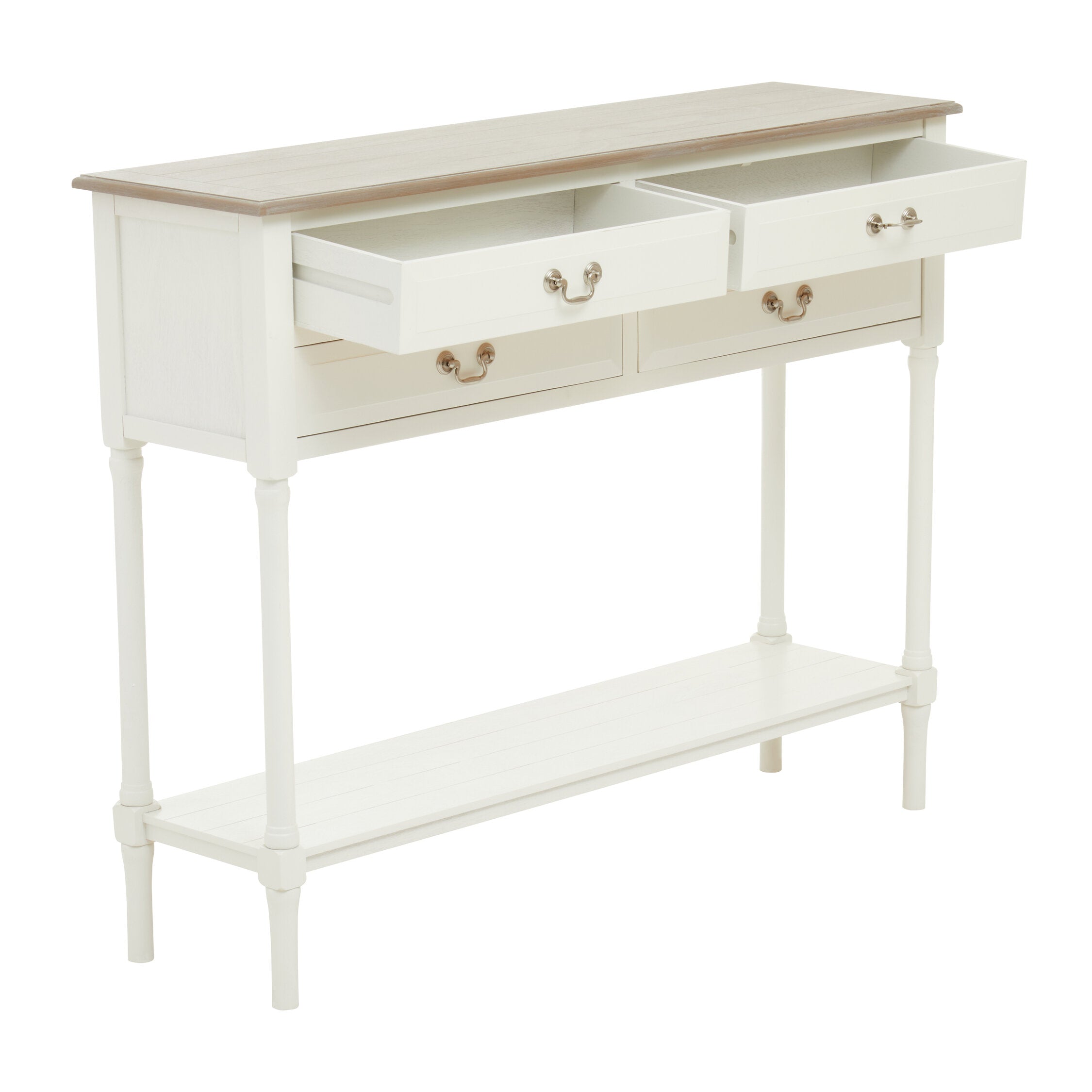 Country White Four Drawer Console Table with Shelf - The Orchard Home and Gifts