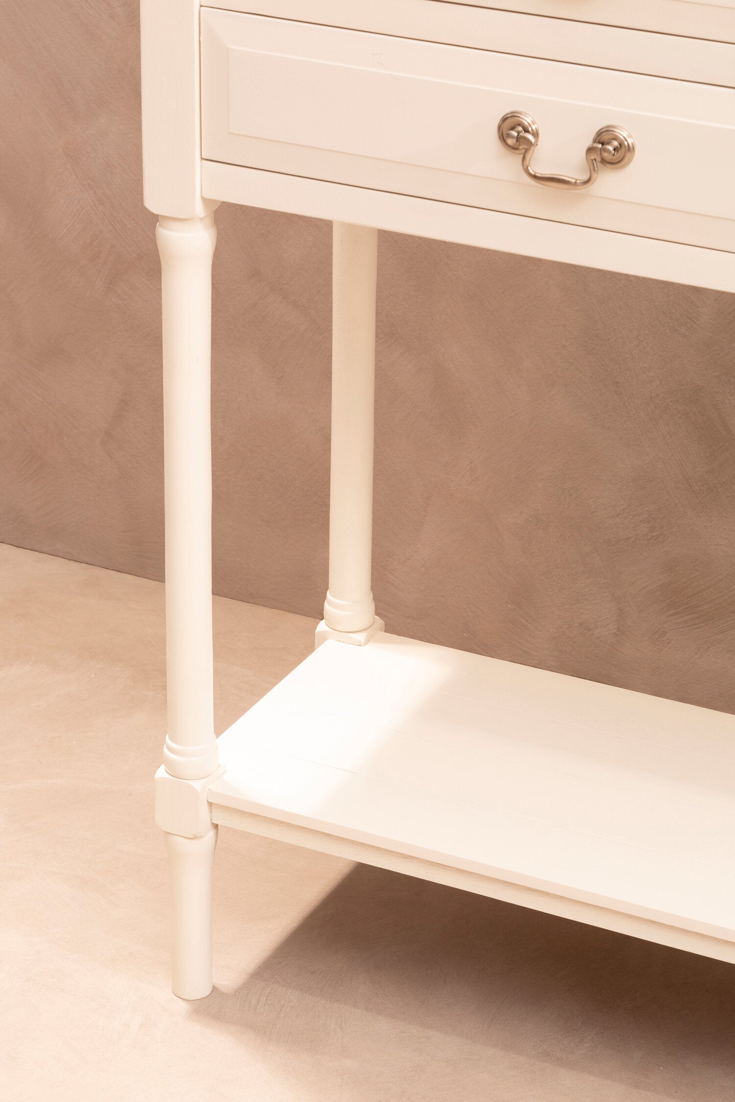 Country White Four Drawer Console Table with Shelf - The Orchard Home and Gifts