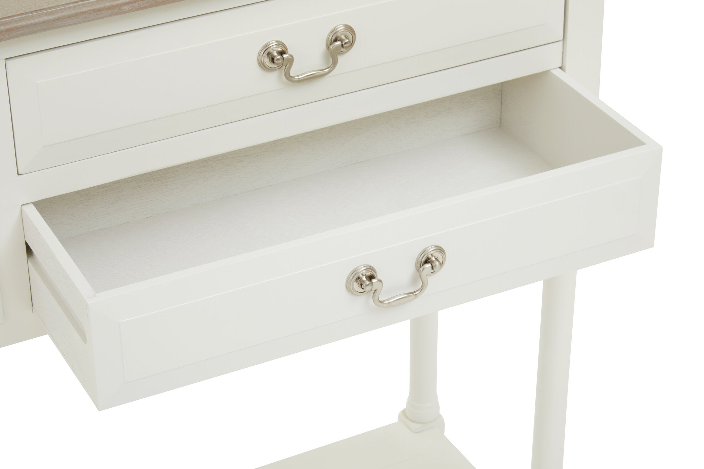 Country White Four Drawer Console Table with Shelf - The Orchard Home and Gifts