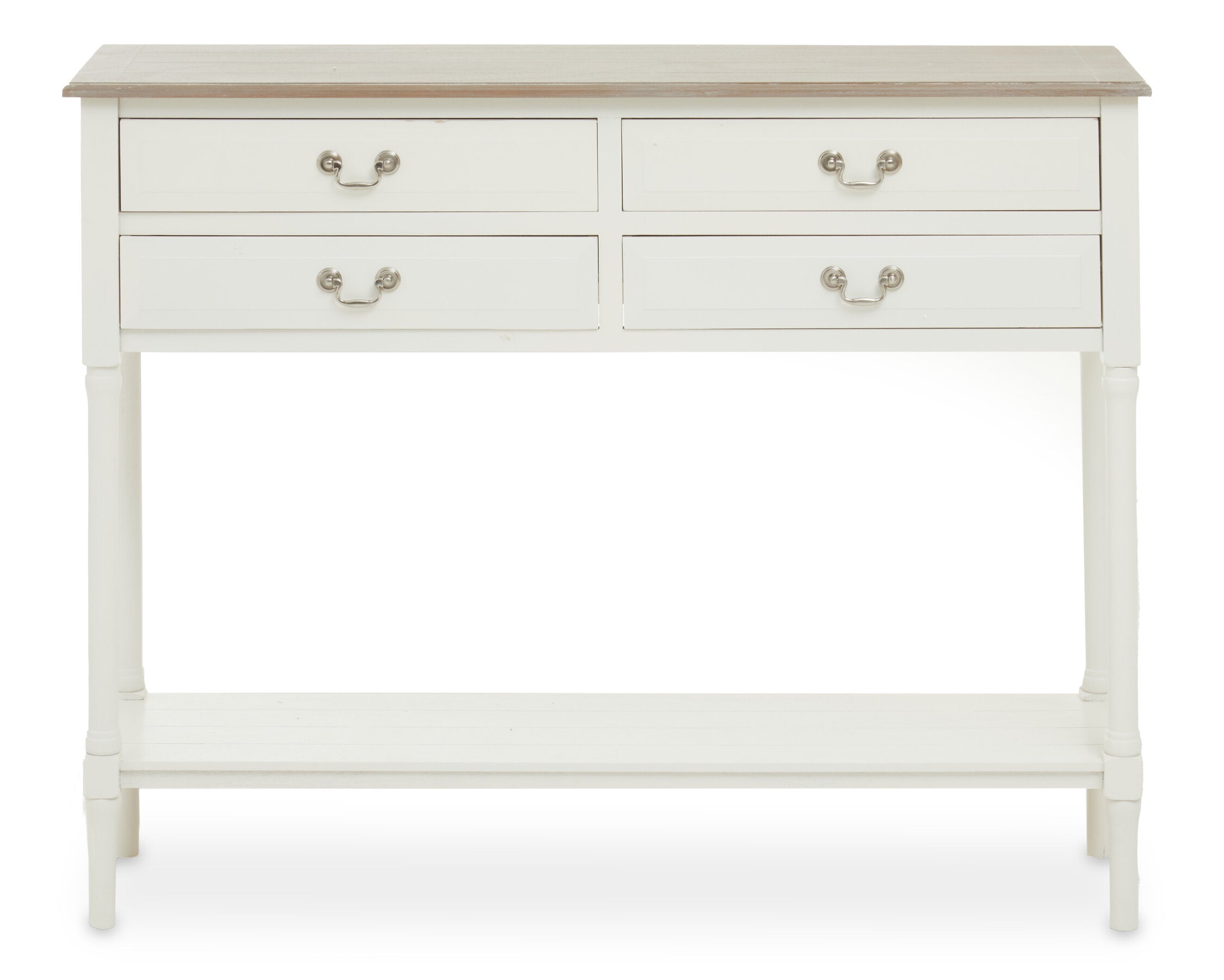 Country White Four Drawer Console Table with Shelf - The Orchard Home and Gifts