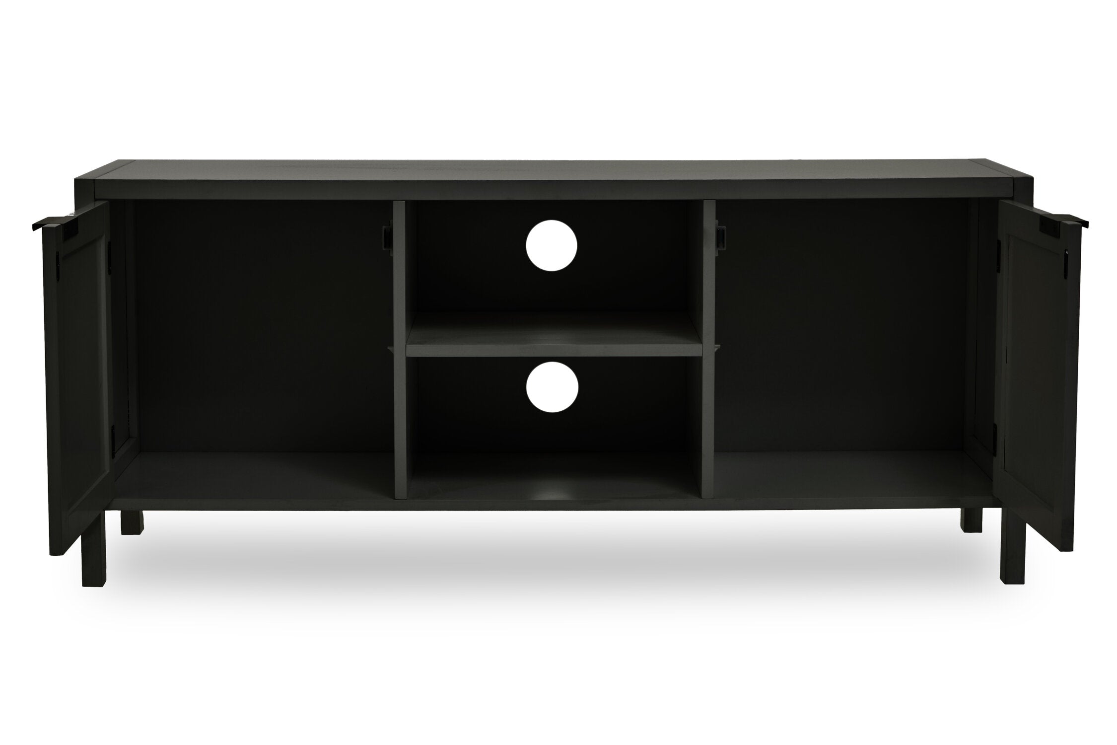 Herman Black Wood and Rattan Two Door Two Shelf Media Unit - The Orchard Home and Gifts