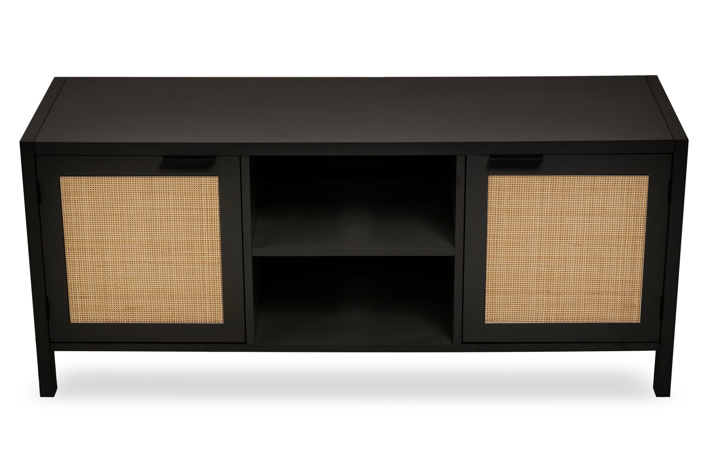 Herman Black Wood and Rattan Two Door Two Shelf Media Unit - The Orchard Home and Gifts