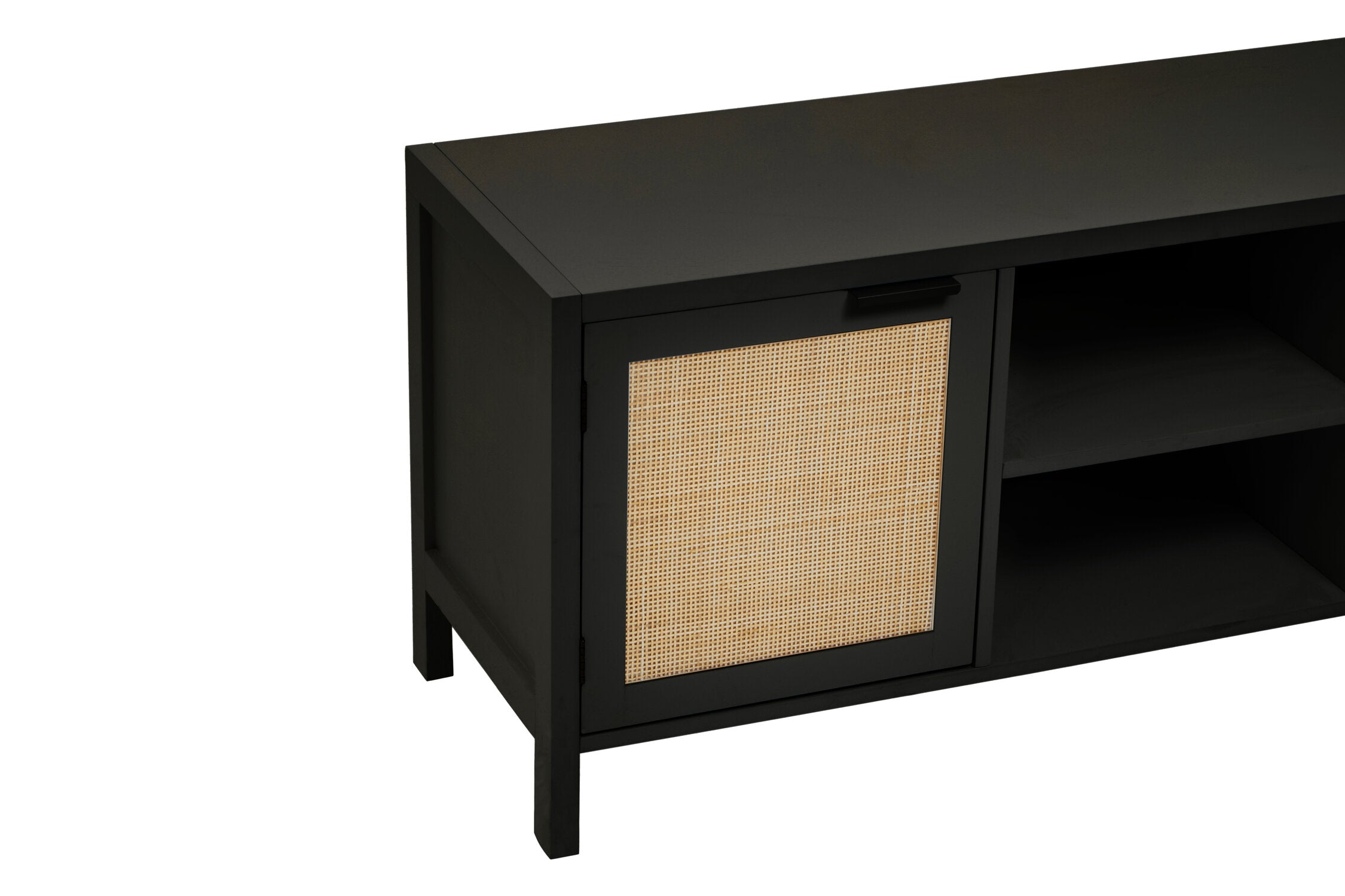 Herman Black Wood and Rattan Two Door Two Shelf Media Unit - The Orchard Home and Gifts