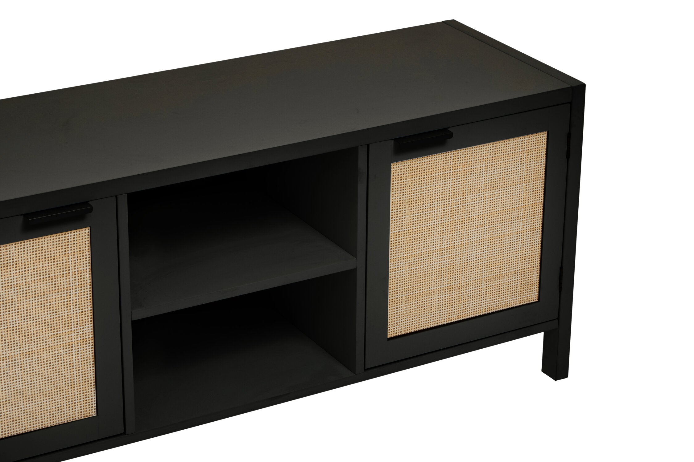 Herman Black Wood and Rattan Two Door Two Shelf Media Unit - The Orchard Home and Gifts