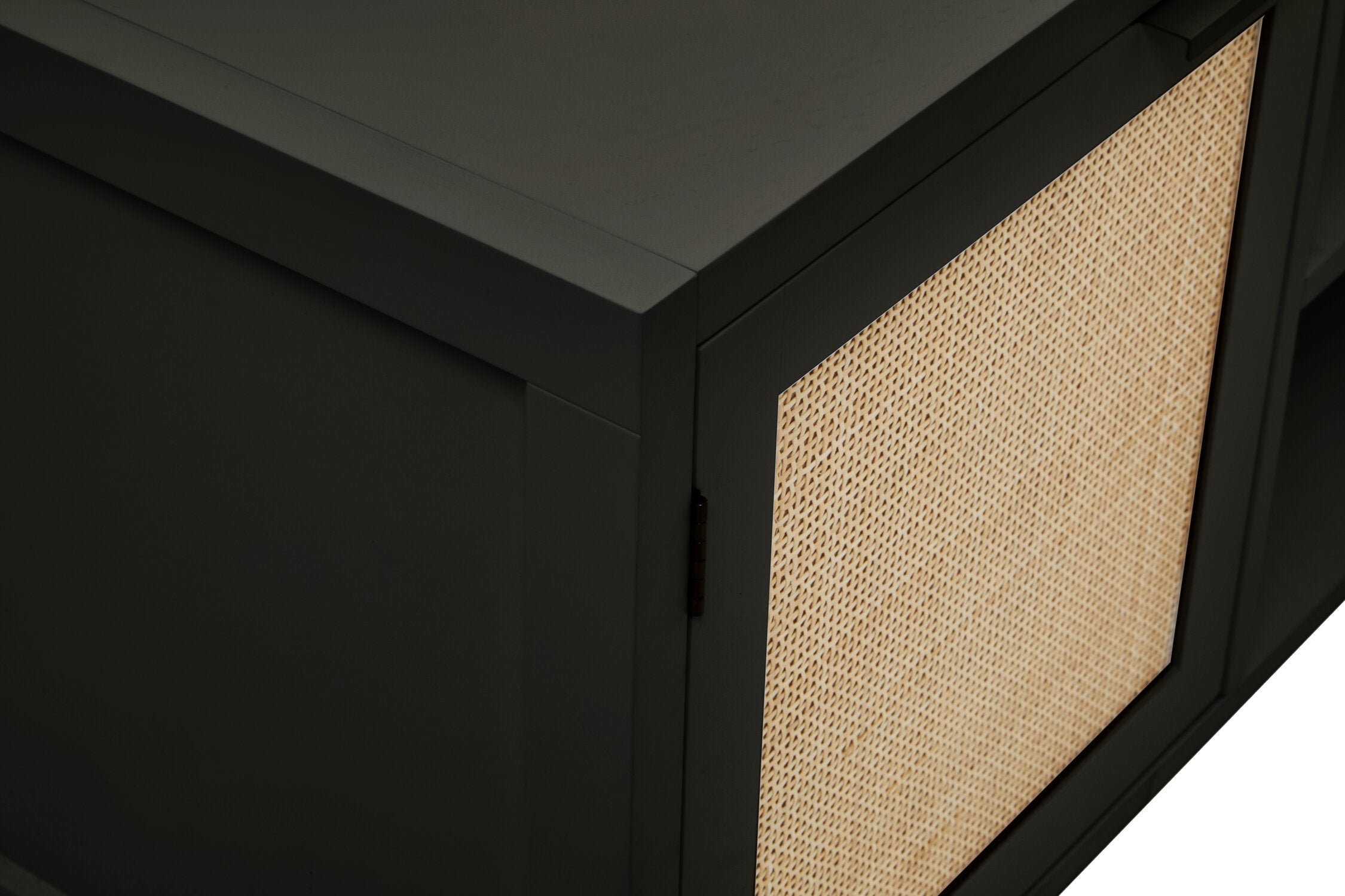 Herman Black Wood and Rattan Two Door Two Shelf Media Unit - The Orchard Home and Gifts