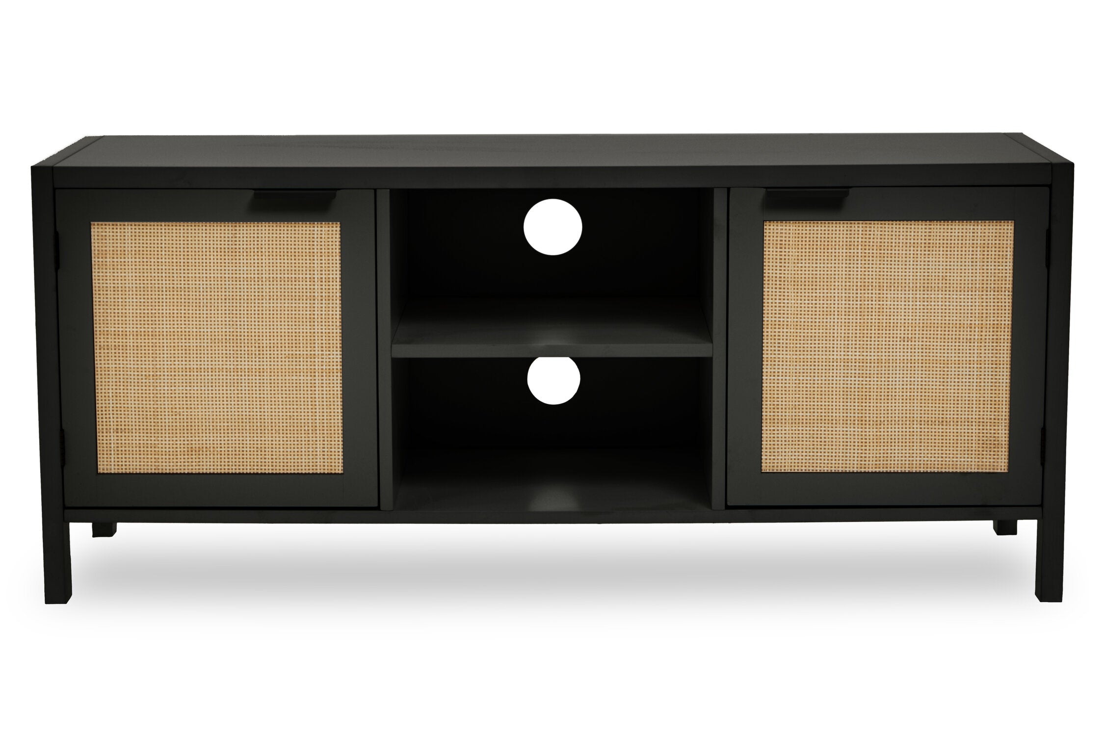 Herman Black Wood and Rattan Two Door Two Shelf Media Unit - The Orchard Home and Gifts