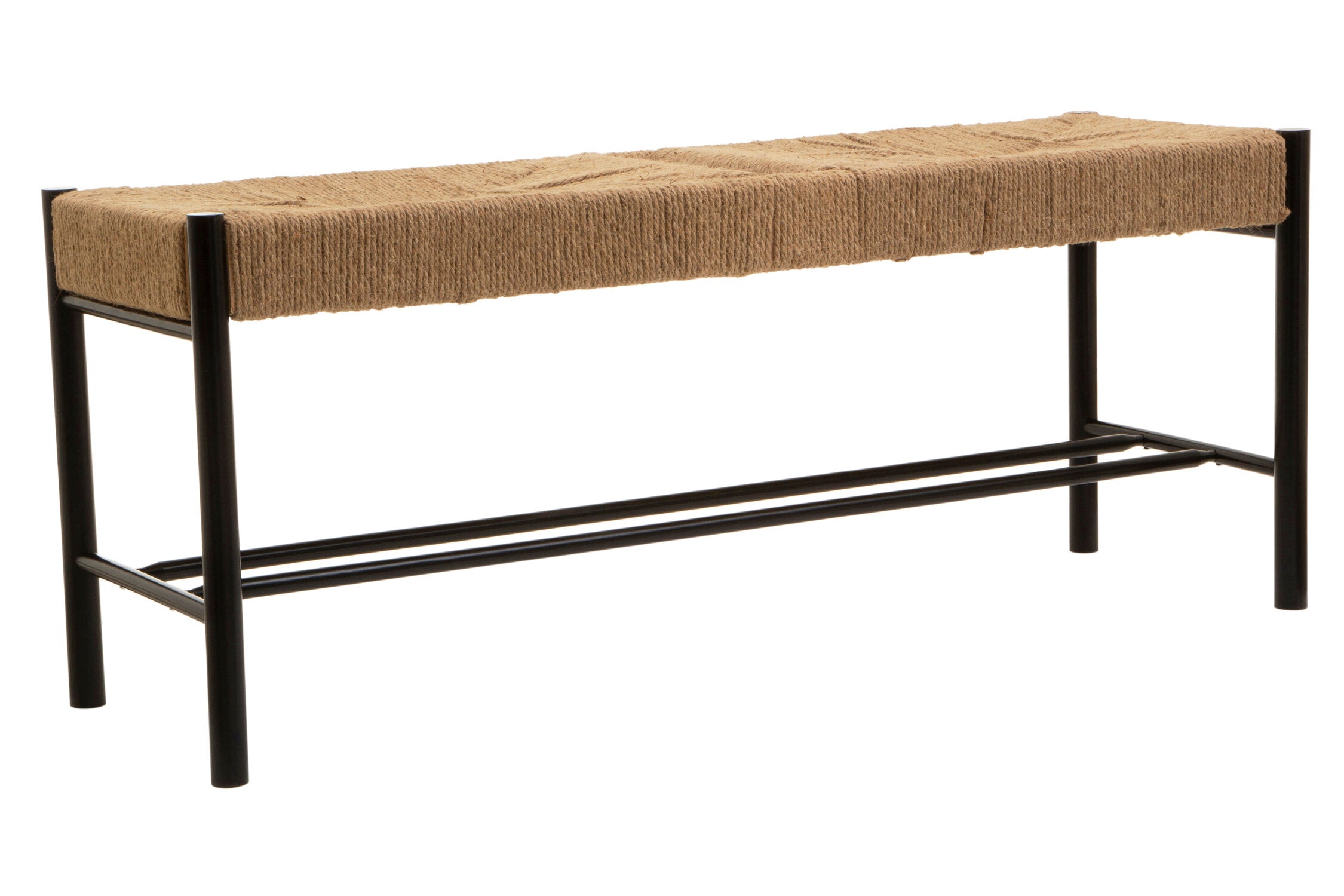 Naku Natural Rope and Black Wood Large Bench - The Orchard Home and Gifts