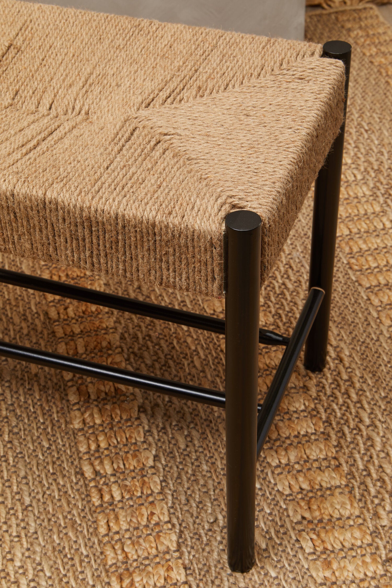 Naku Natural Rope and Black Wood Large Bench - The Orchard Home and Gifts