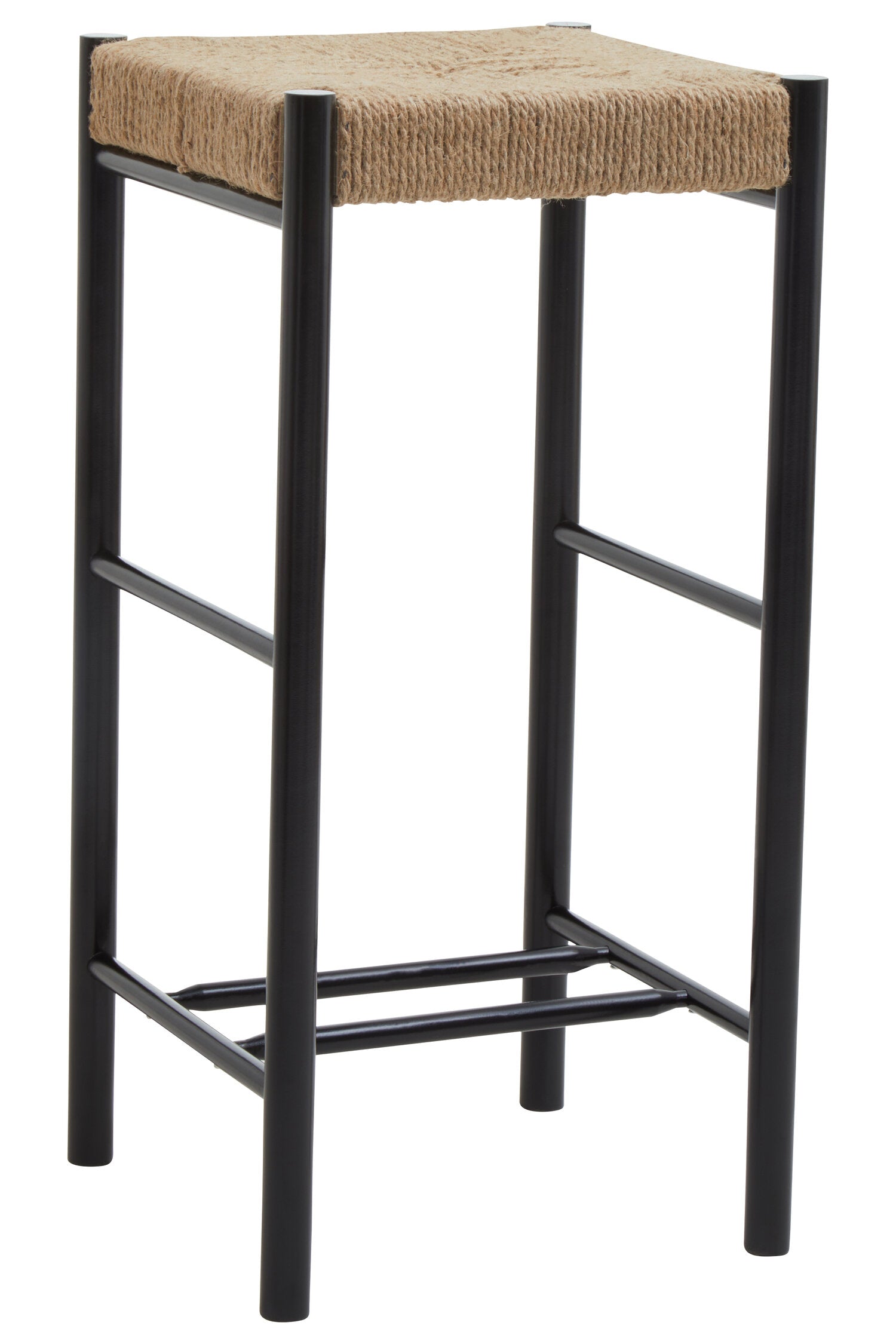 Naku Natural Rope and Black Wood Bar Stool - The Orchard Home and Gifts