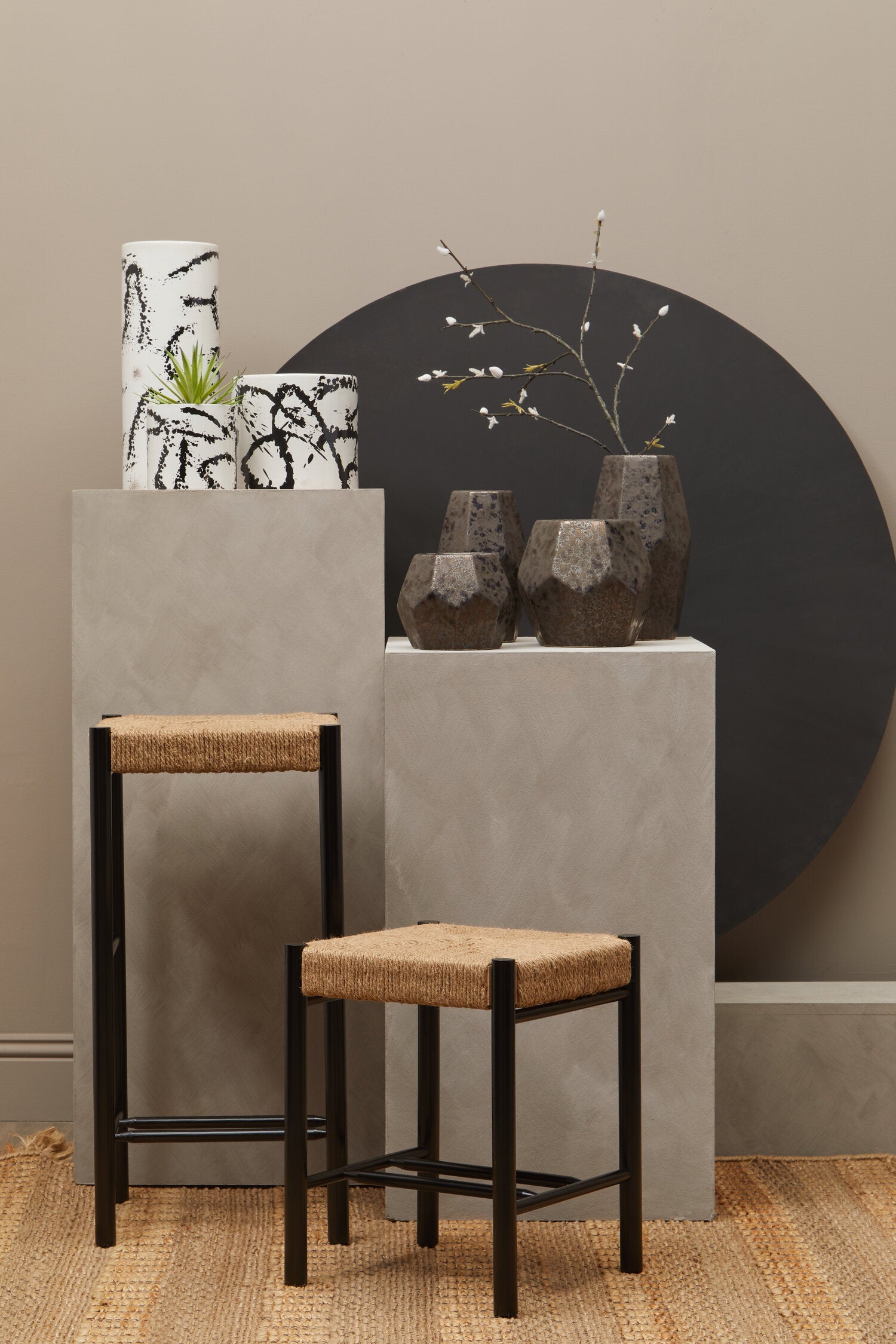 Naku Natural Rope and Black Wood Bar Stool - The Orchard Home and Gifts