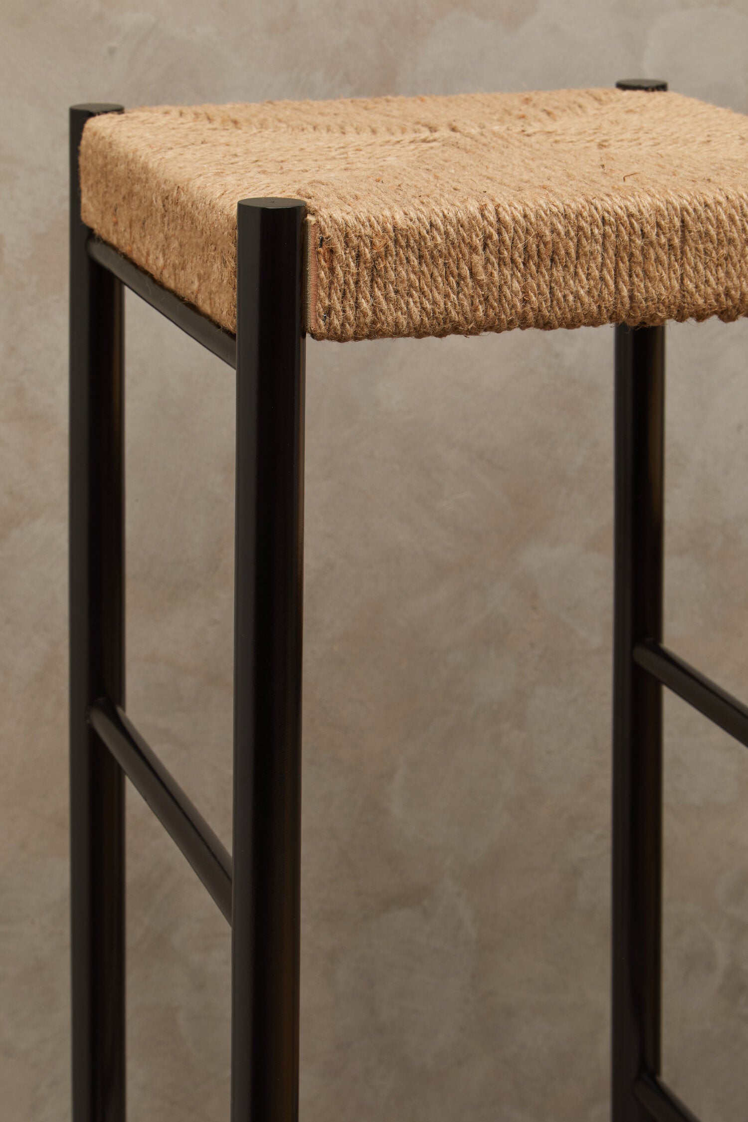 Naku Natural Rope and Black Wood Bar Stool - The Orchard Home and Gifts