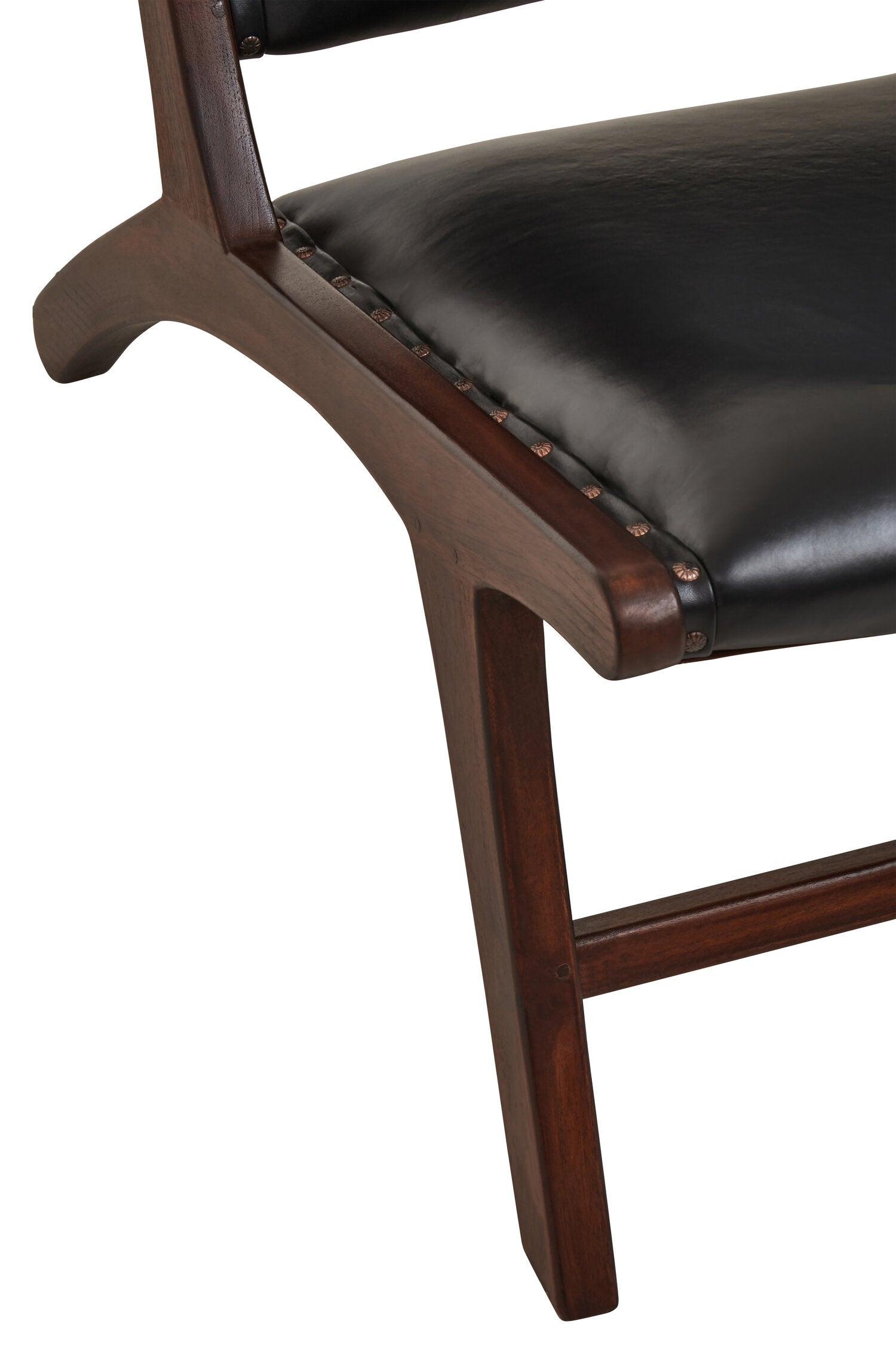 Black Leather and Antique Teak Chair