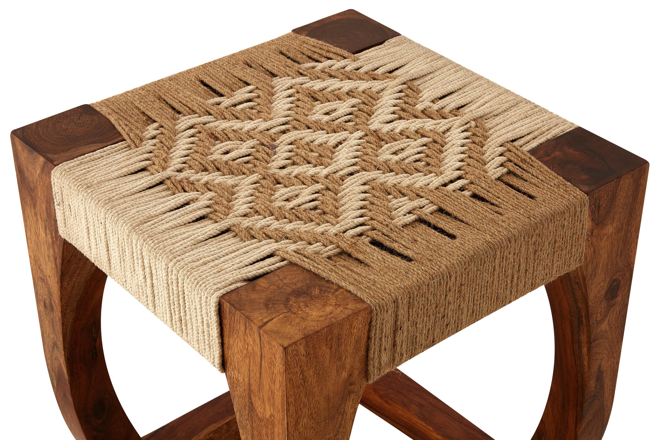Carnaby Sheesham Wood and Jute Low Stool - The Orchard Home and Gifts
