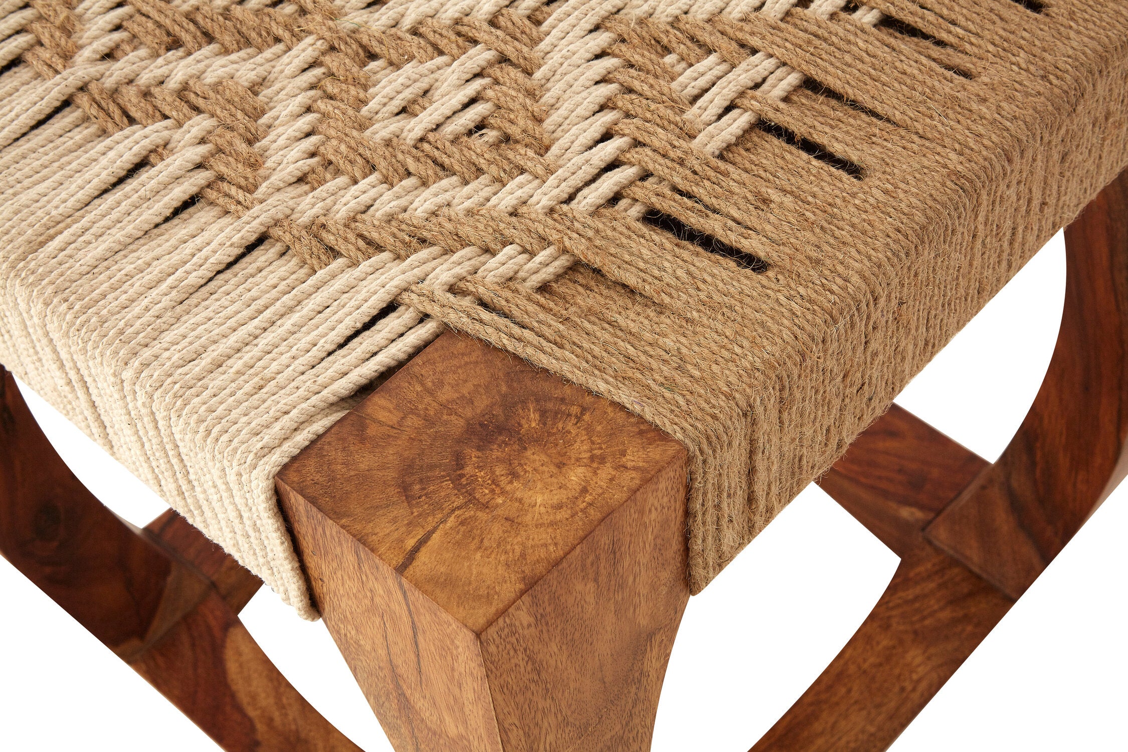 Carnaby Sheesham Wood and Jute Low Stool - The Orchard Home and Gifts