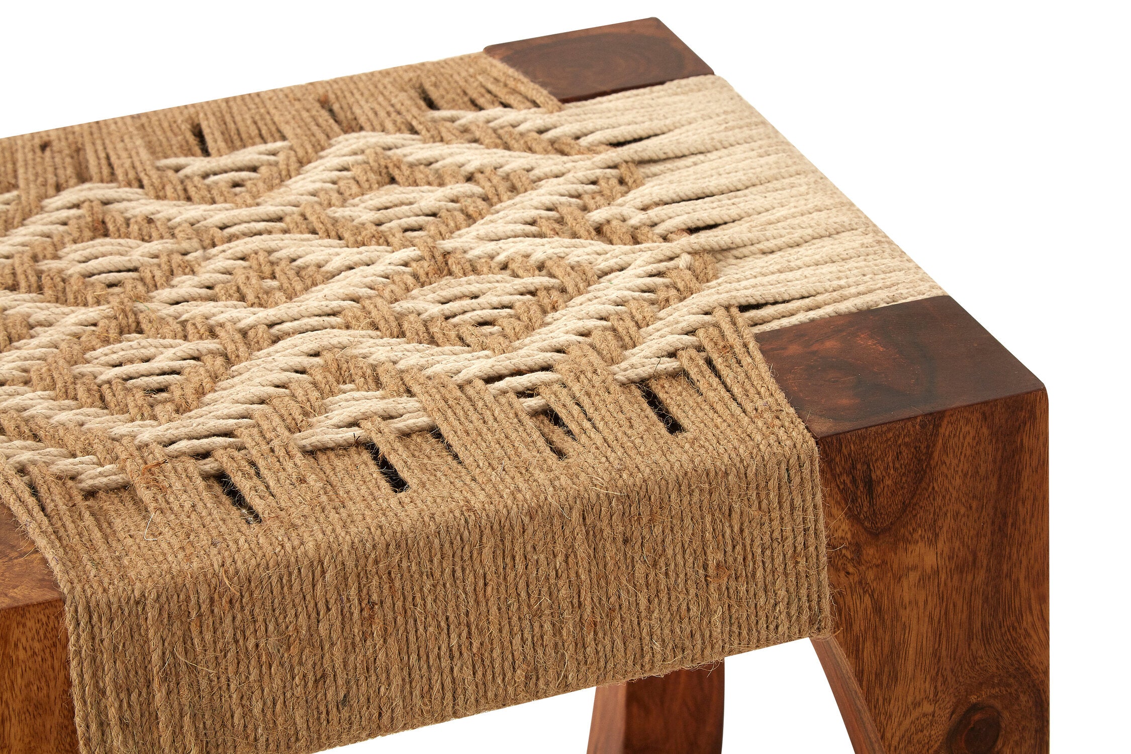 Carnaby Sheesham Wood and Jute Low Stool - The Orchard Home and Gifts