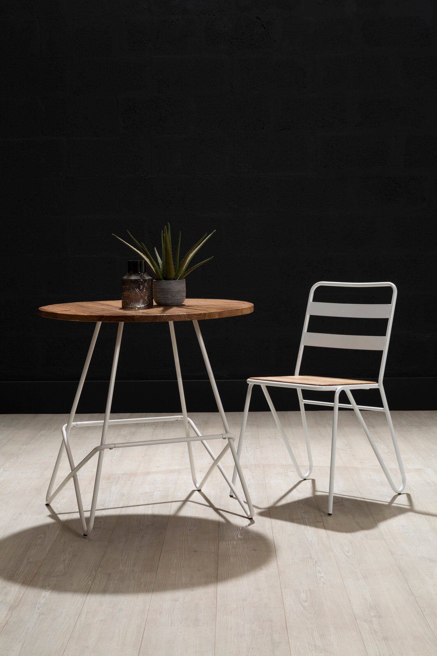 White Metal and Elm Wood Small Round Dining Table - The Orchard Home and Gifts