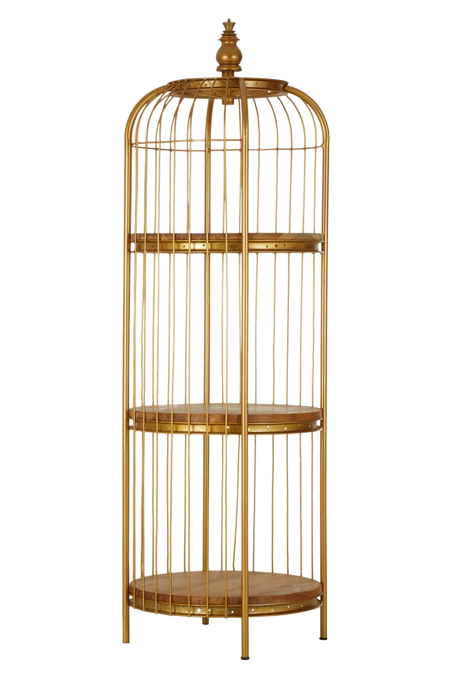 Tall Champagne Metal Birdcage Three Tier Shelf Display Unit - The Orchard Home and Gifts