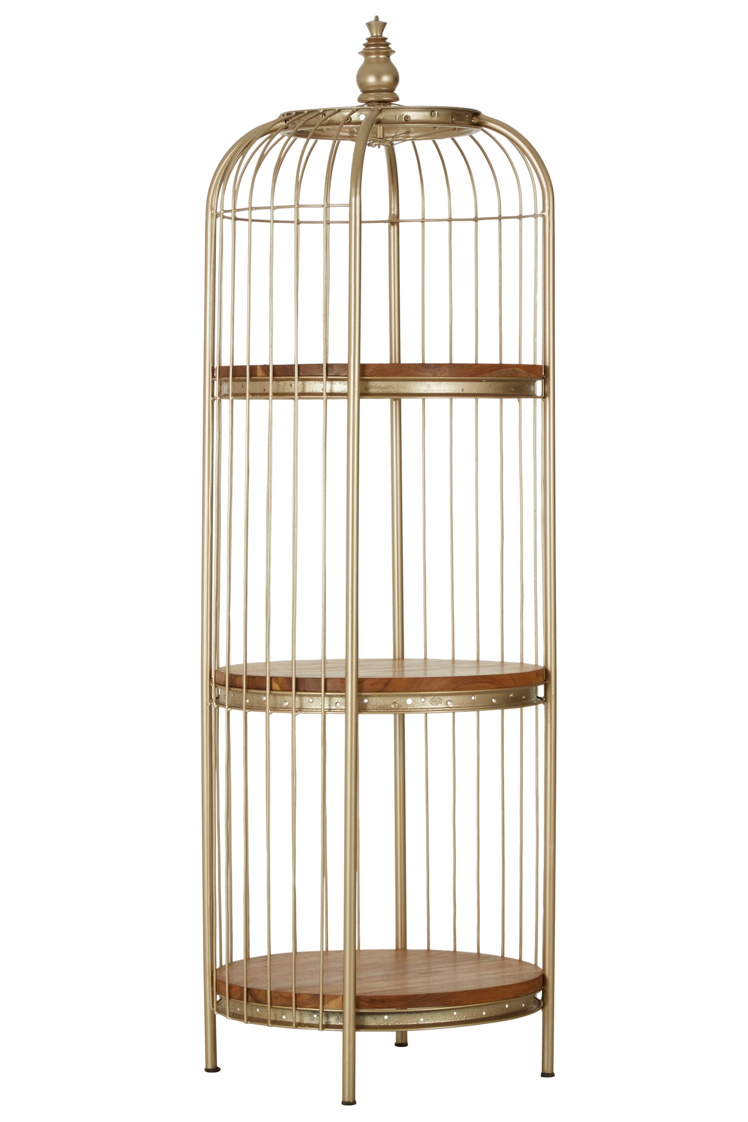 Tall Champagne Metal Birdcage Three Tier Shelf Display Unit - The Orchard Home and Gifts