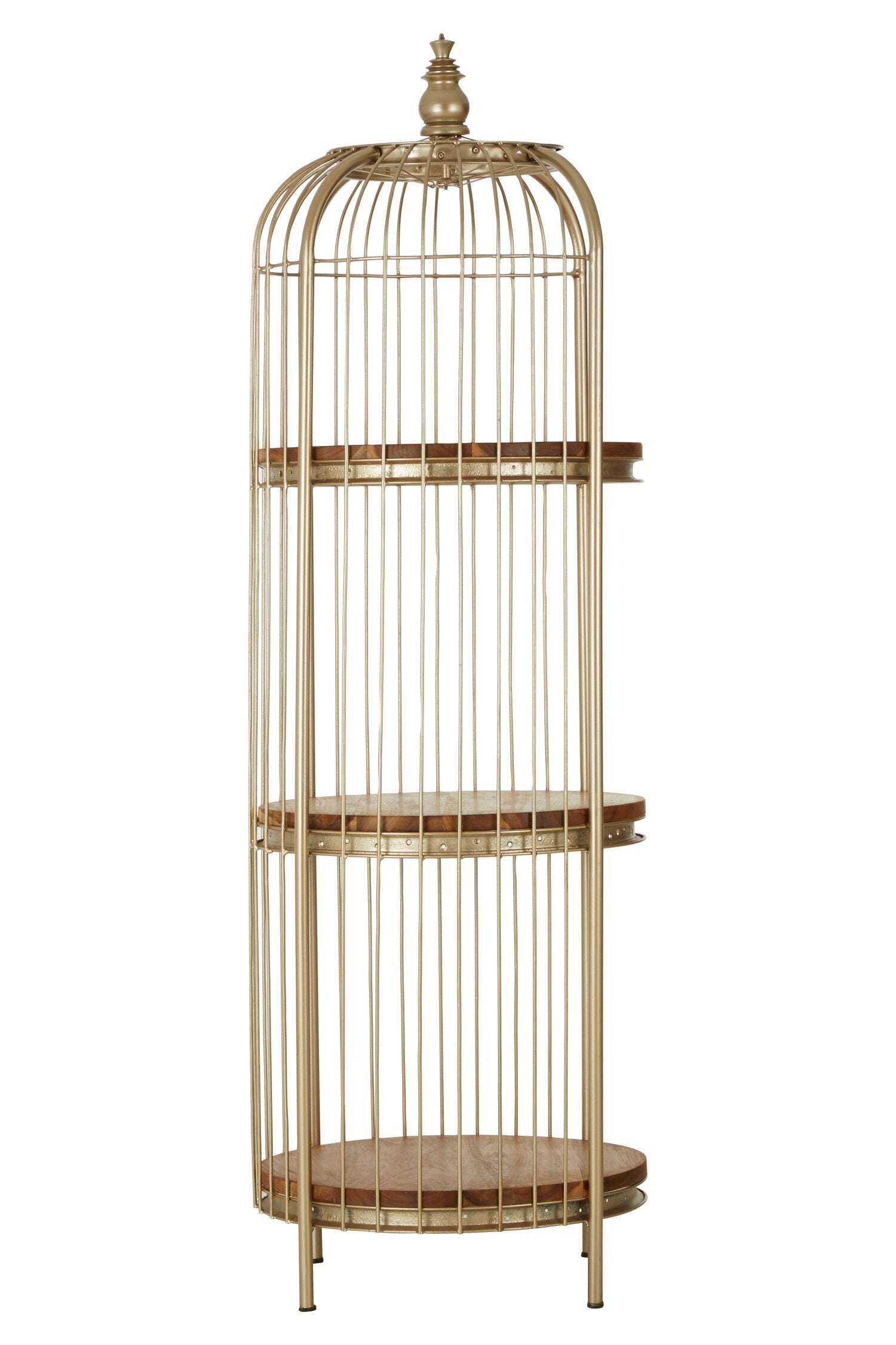 Tall Champagne Metal Birdcage Three Tier Shelf Display Unit - The Orchard Home and Gifts