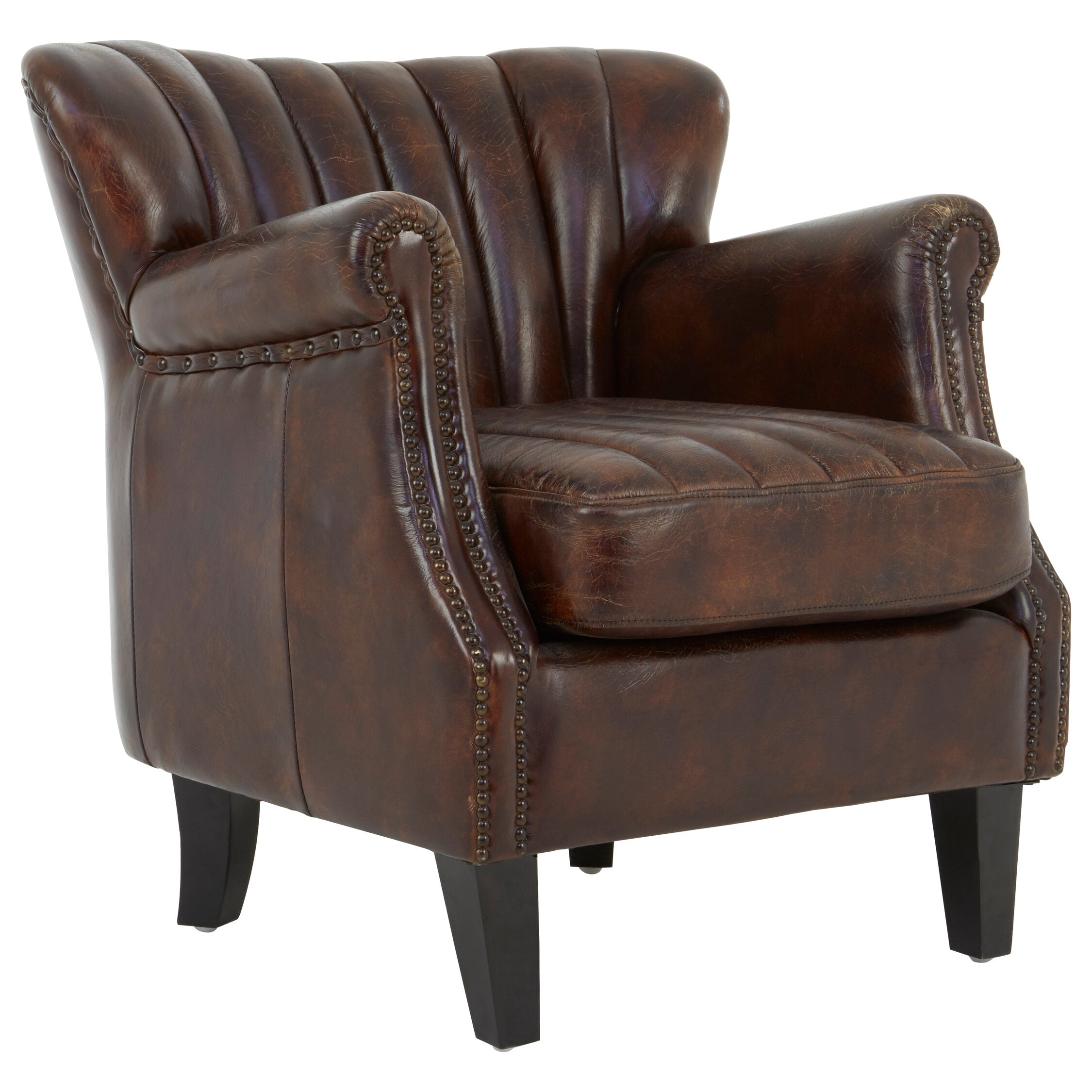 Baxter Antique Brown Leather Club Wing Back Armchair - The Orchard Home and Gifts
