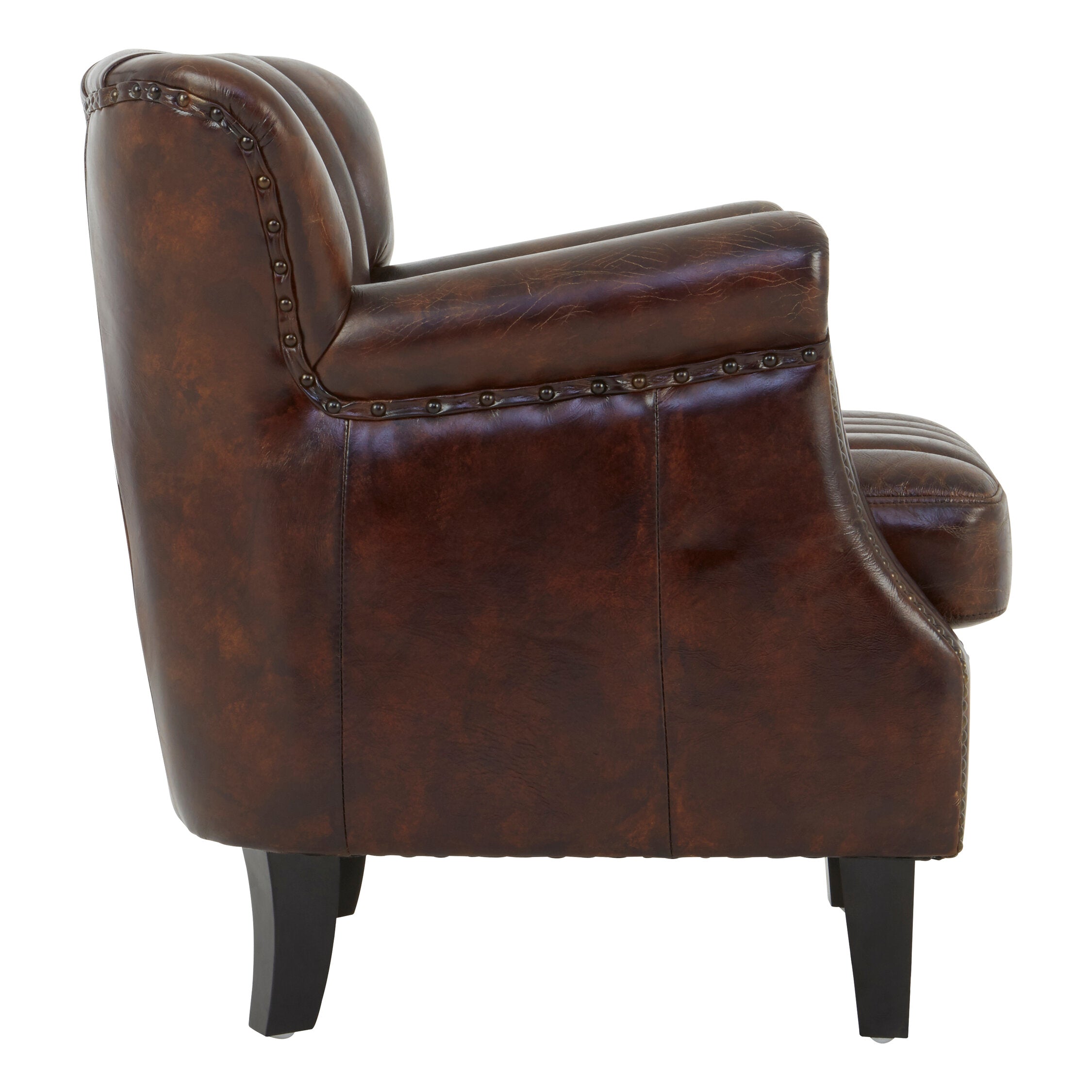 Baxter Antique Brown Leather Club Wing Back Armchair - The Orchard Home and Gifts