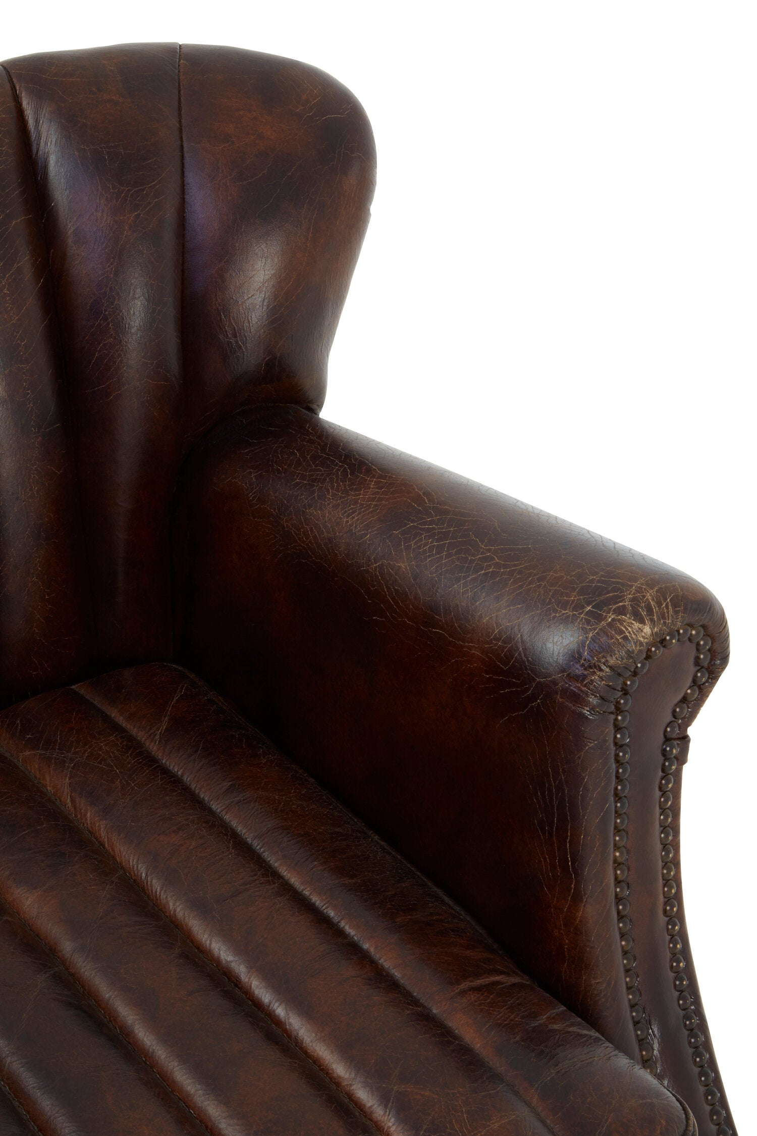 Baxter Antique Brown Leather Club Wing Back Armchair - The Orchard Home and Gifts