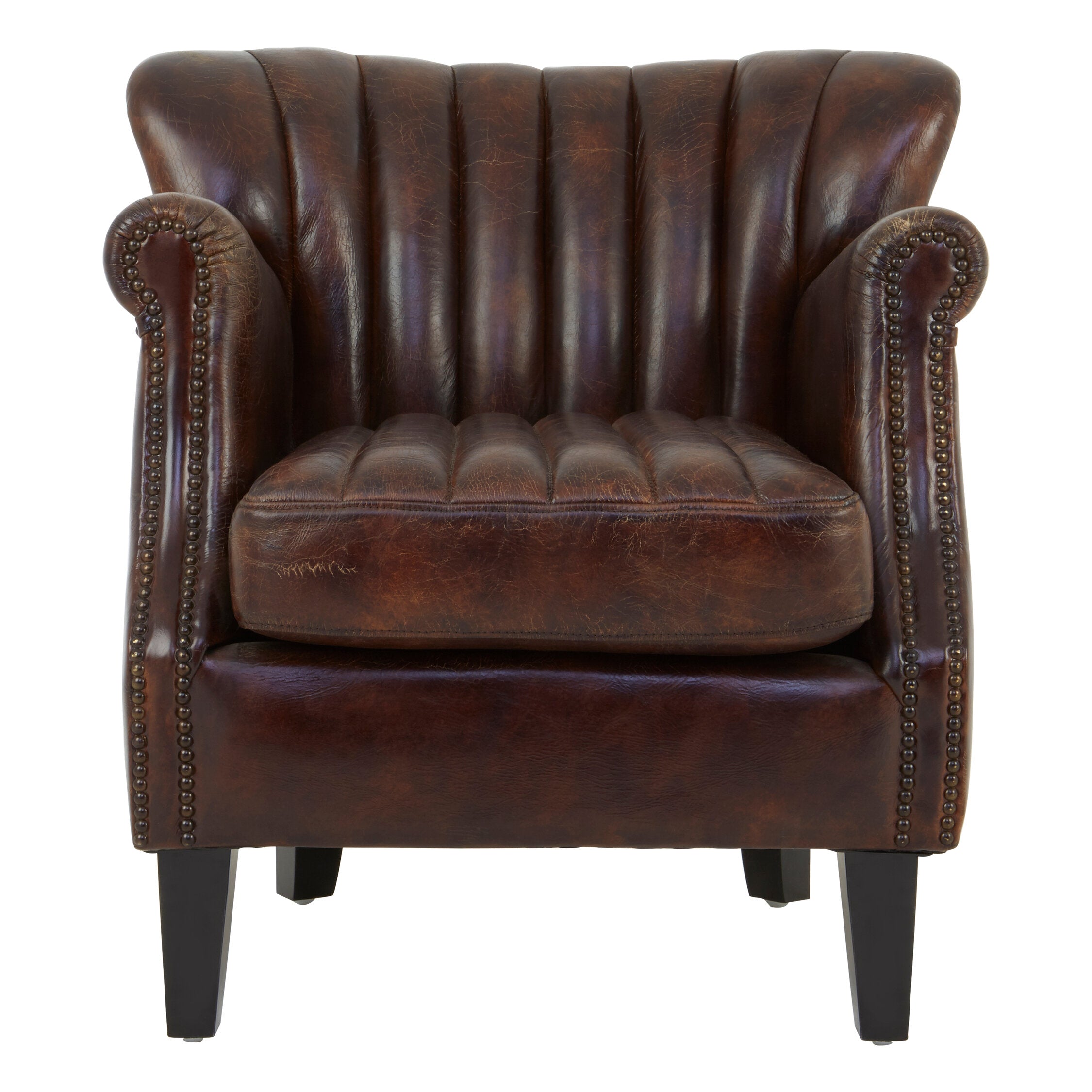 Baxter Antique Brown Leather Club Wing Back Armchair - The Orchard Home and Gifts