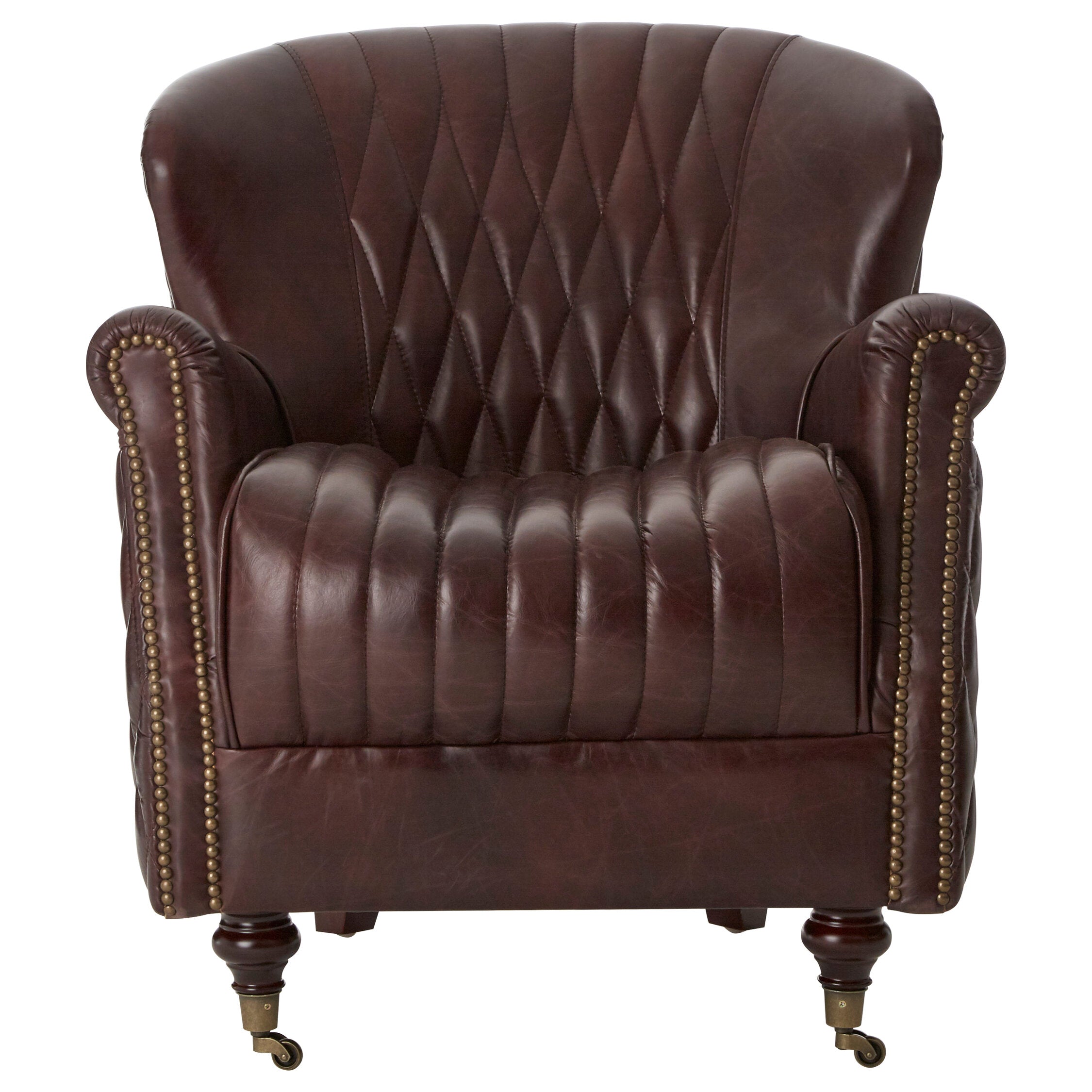 Baxter Antique Brown Leather Diamond Quilted Wing Back Armchair - The Orchard Home and Gifts