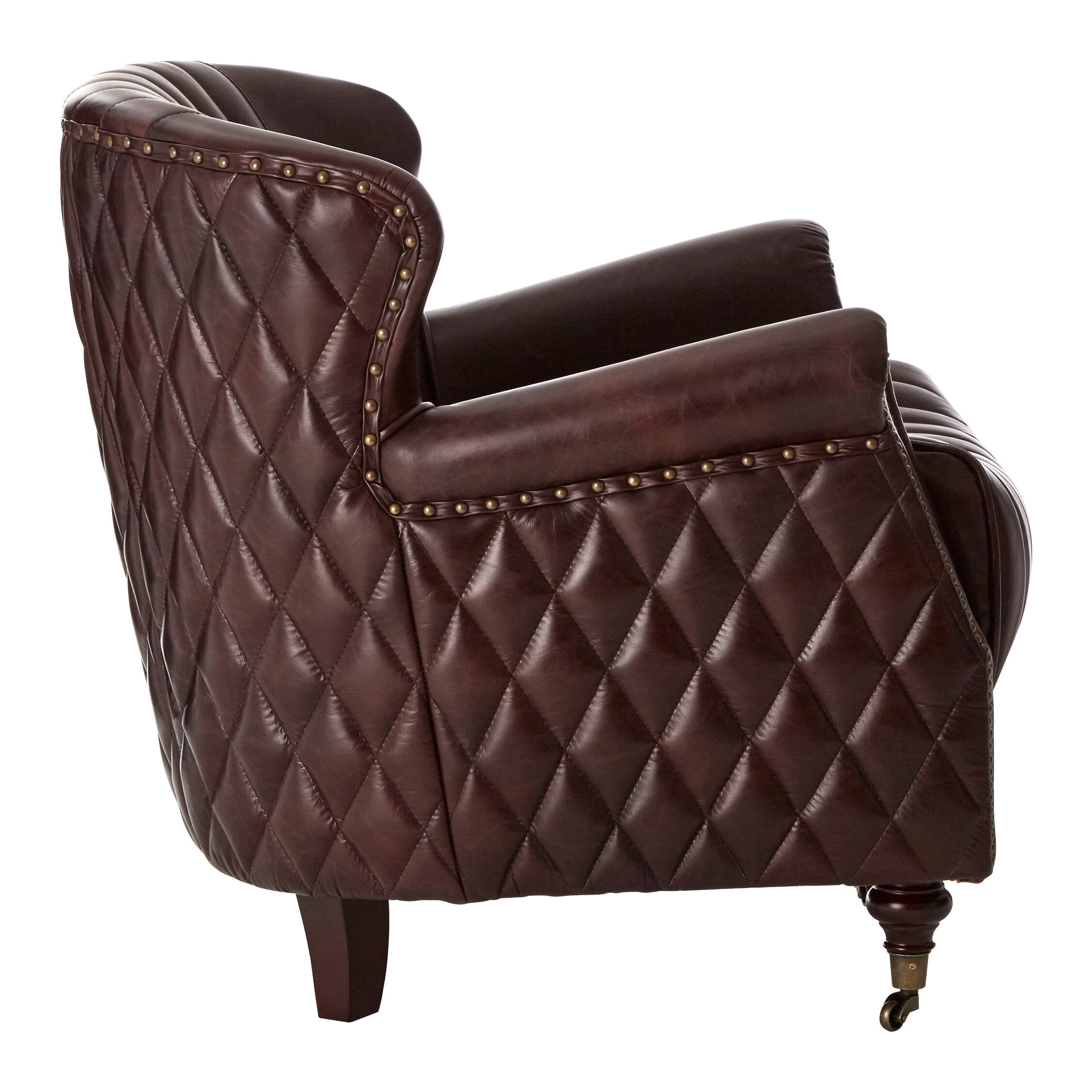 Baxter Antique Brown Leather Diamond Quilted Wing Back Armchair - The Orchard Home and Gifts